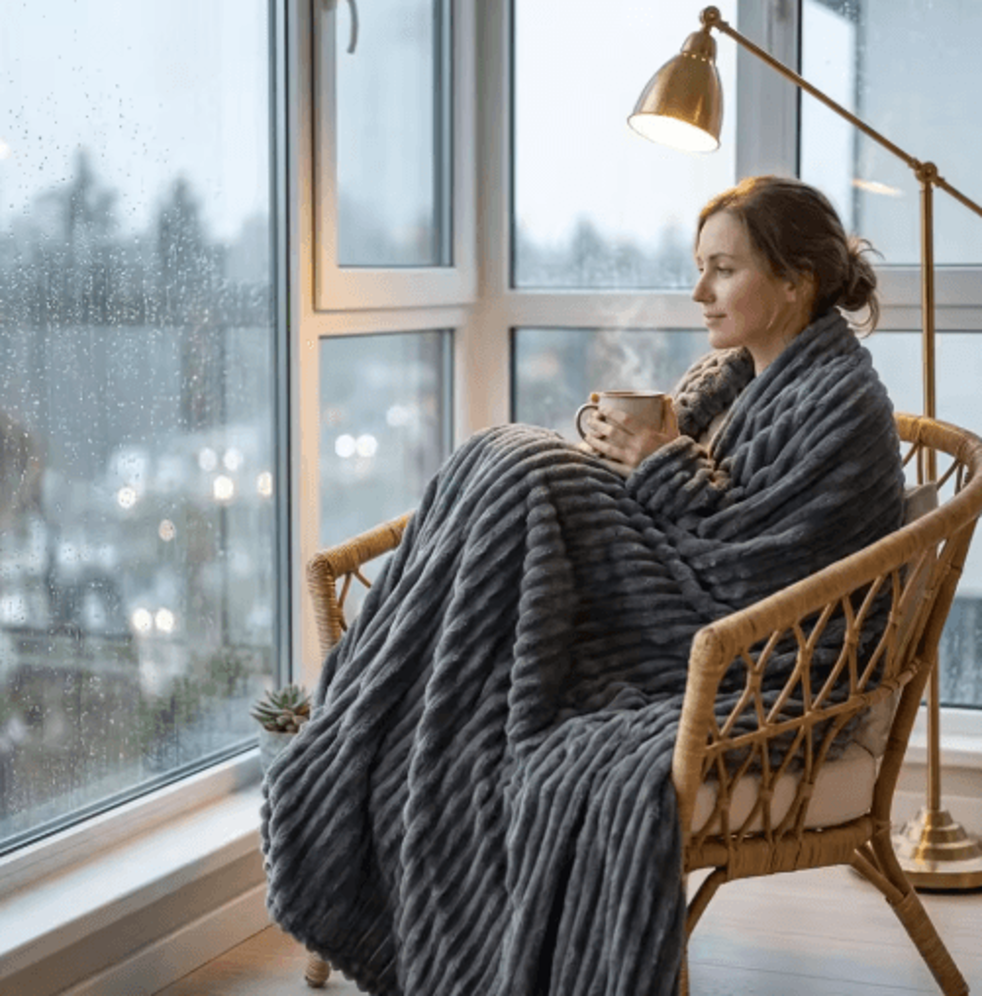ribbed fleece blanket – soft warm textured plush bed & sofa throw