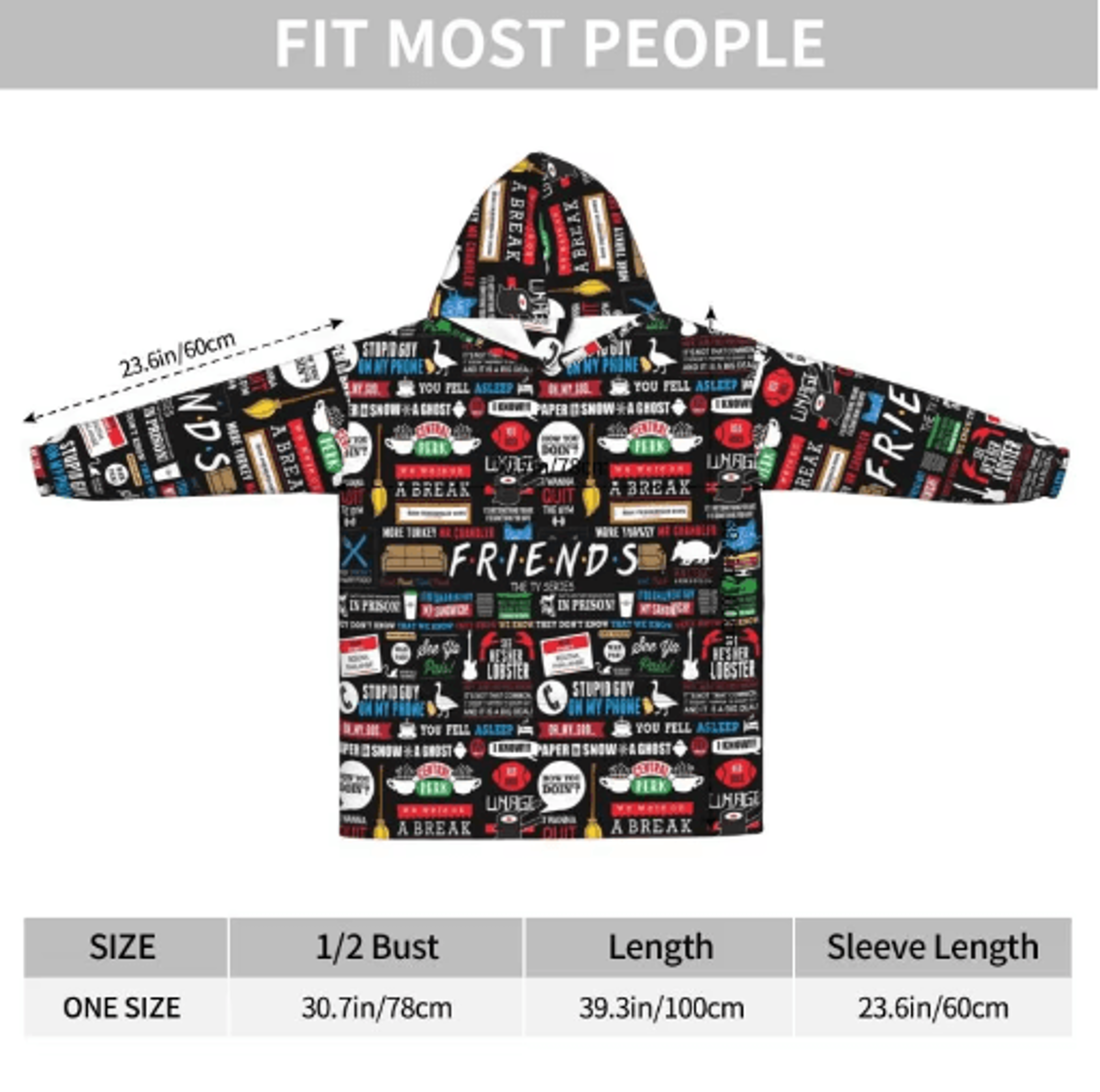 central perk wearable blanket hoodie – oversized friends-inspired cozy fleece sweatshirt