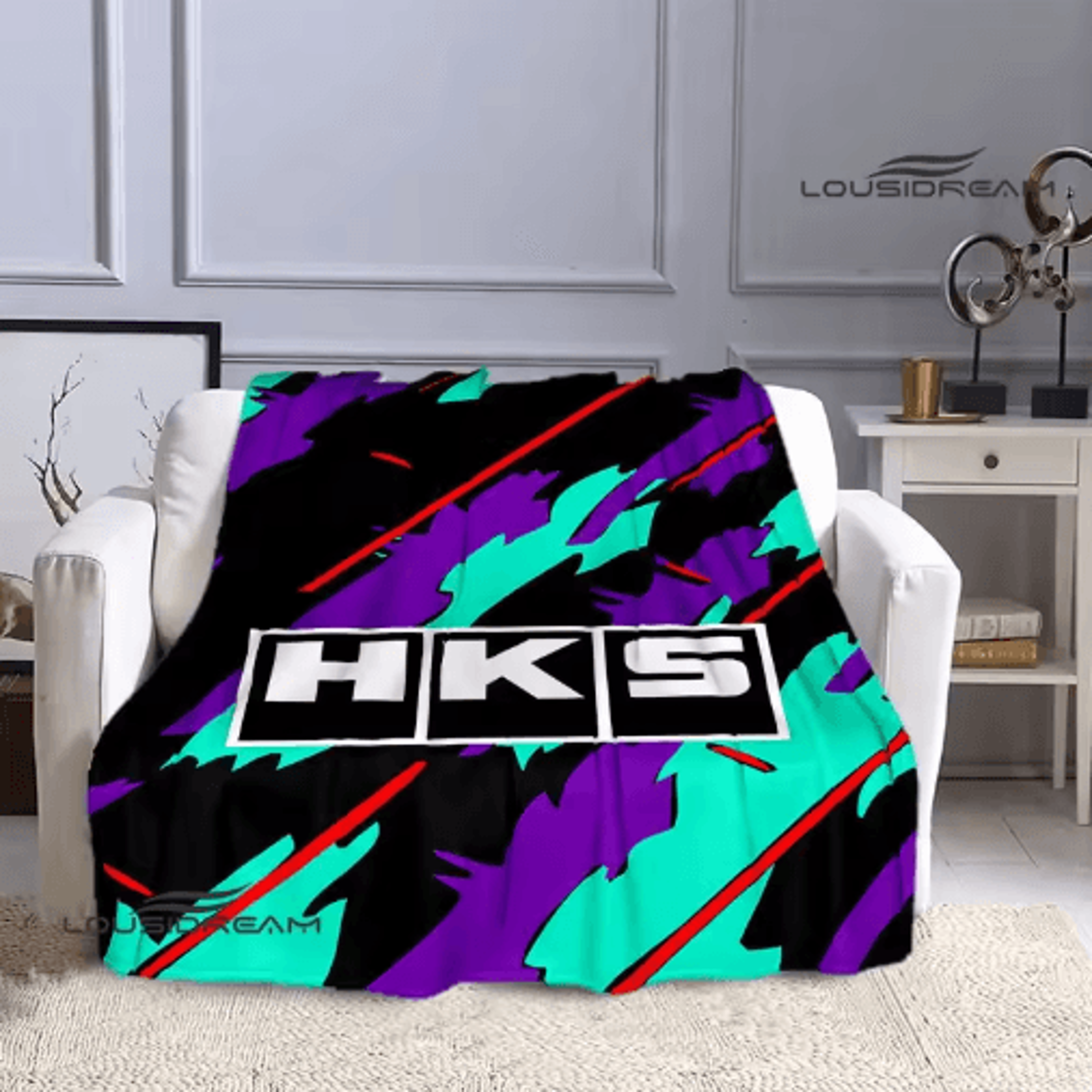 hks racing logo throw blanket – soft warm motorsport bed & sofa cover