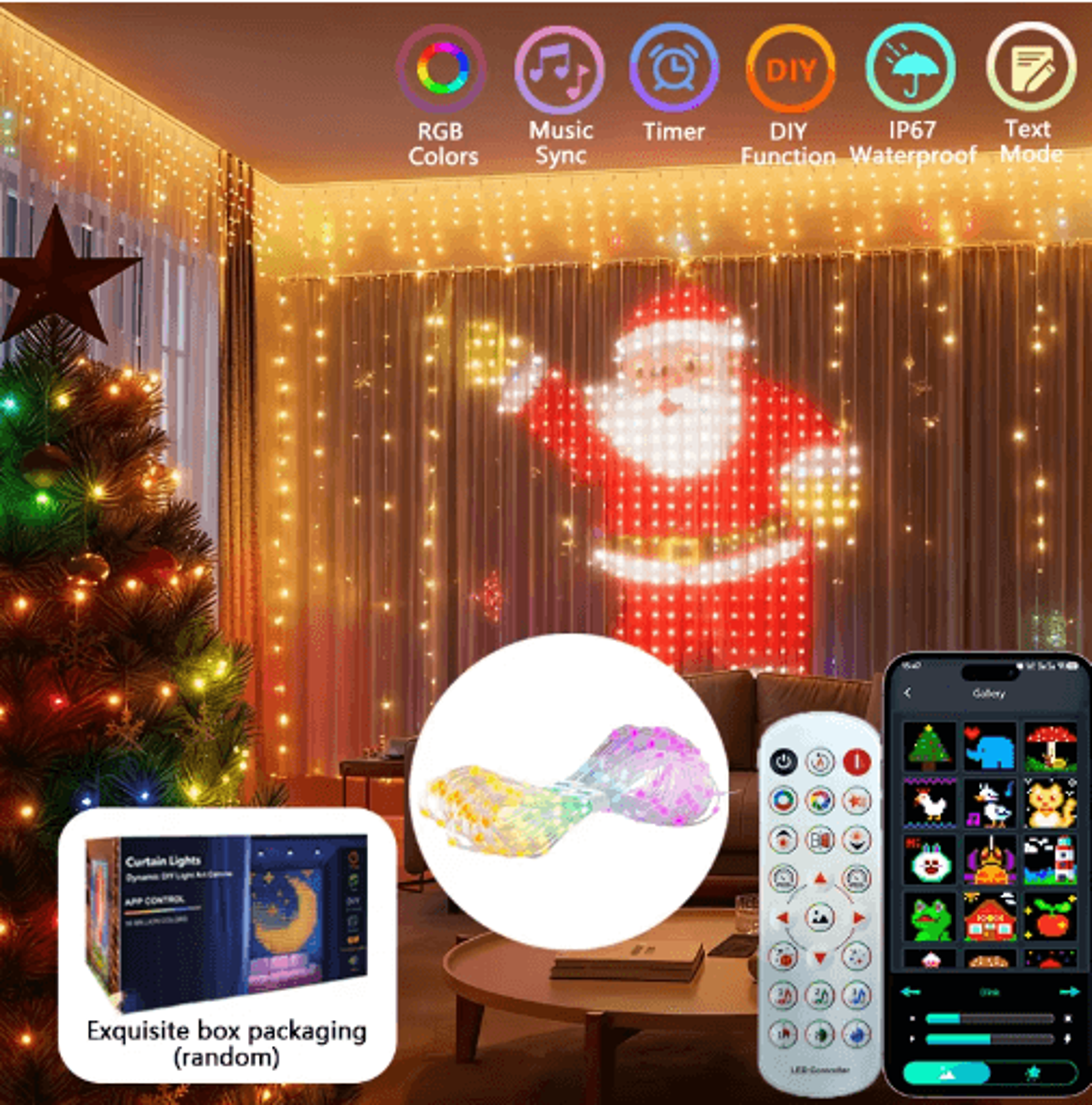 smart rgb curtain lights – app & remote music sync diy string lights