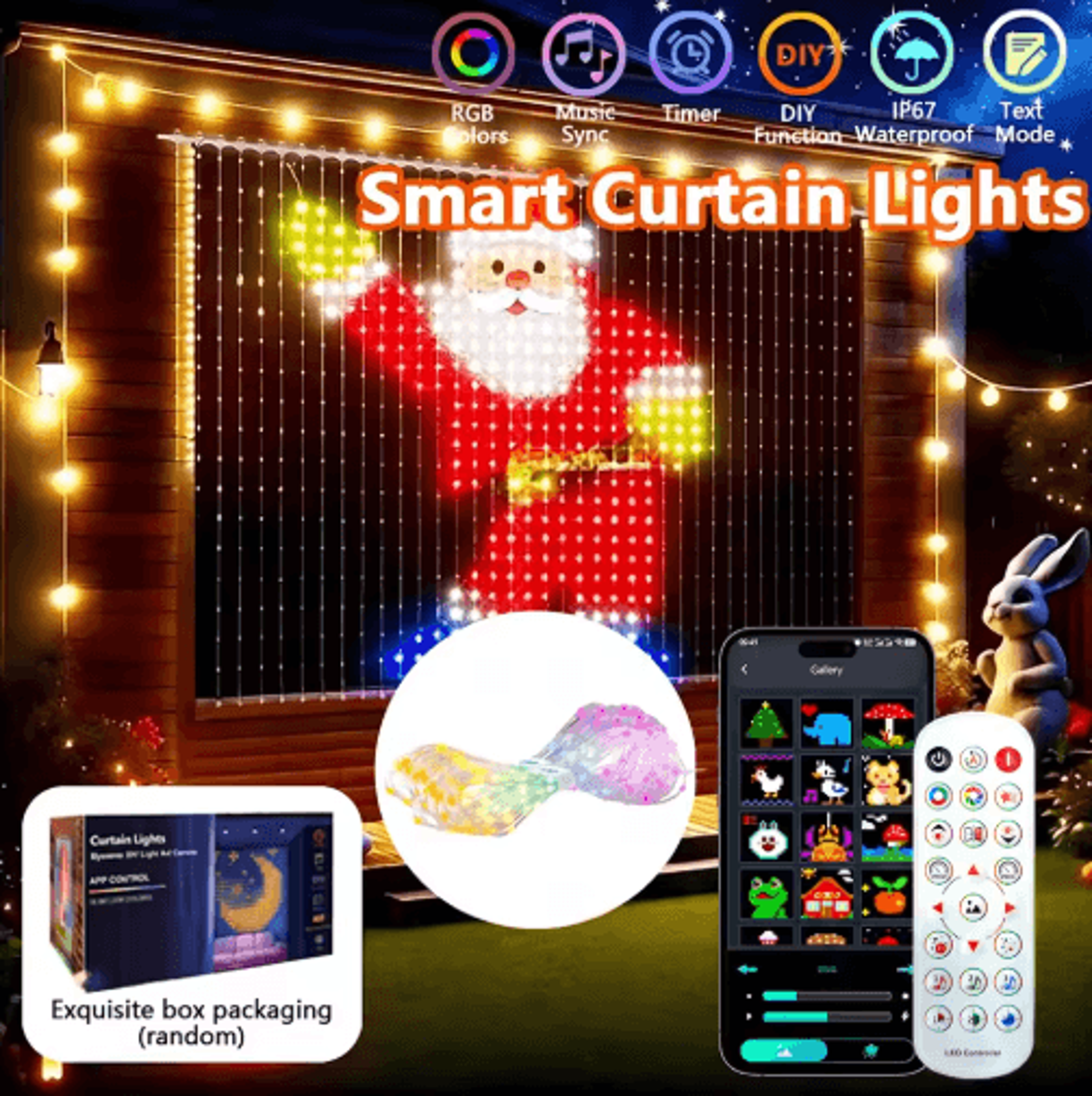 256/400 led smart curtain lights – app-controlled diy pattern & text display