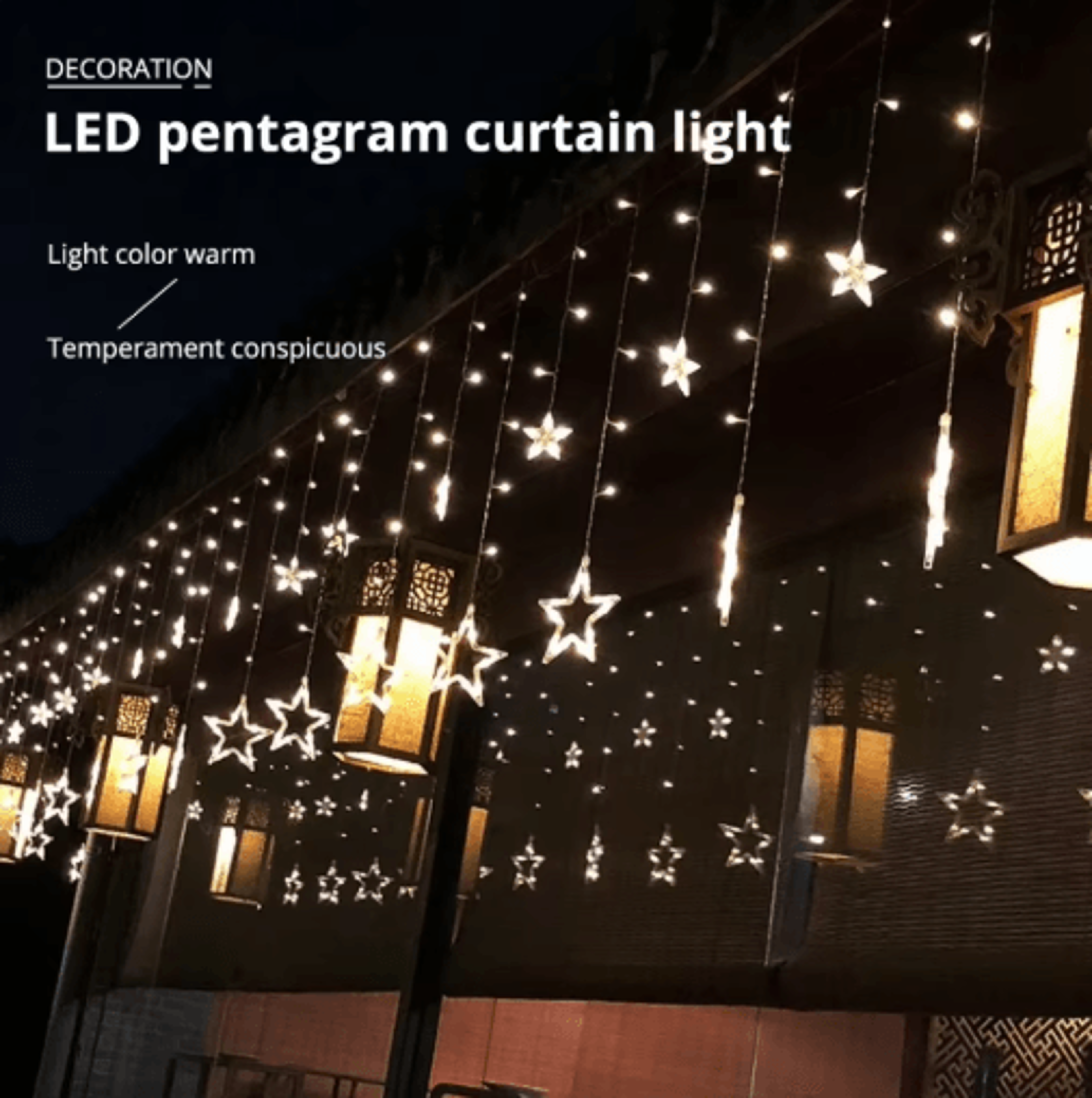 led pentagram curtain lights – remote control star string lights with tail