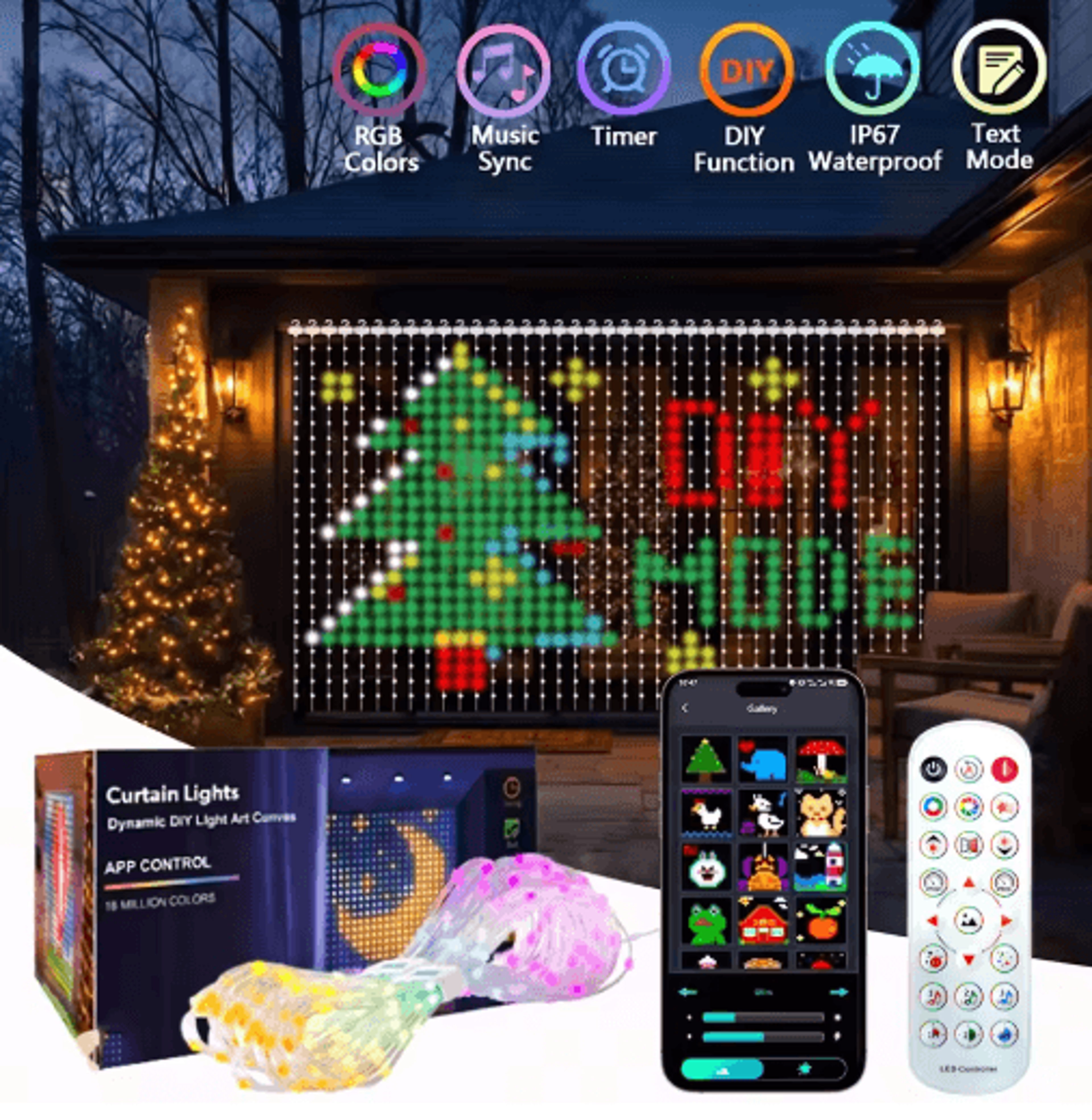 smart diy curtain lights – color changing music sync fairy string lights
