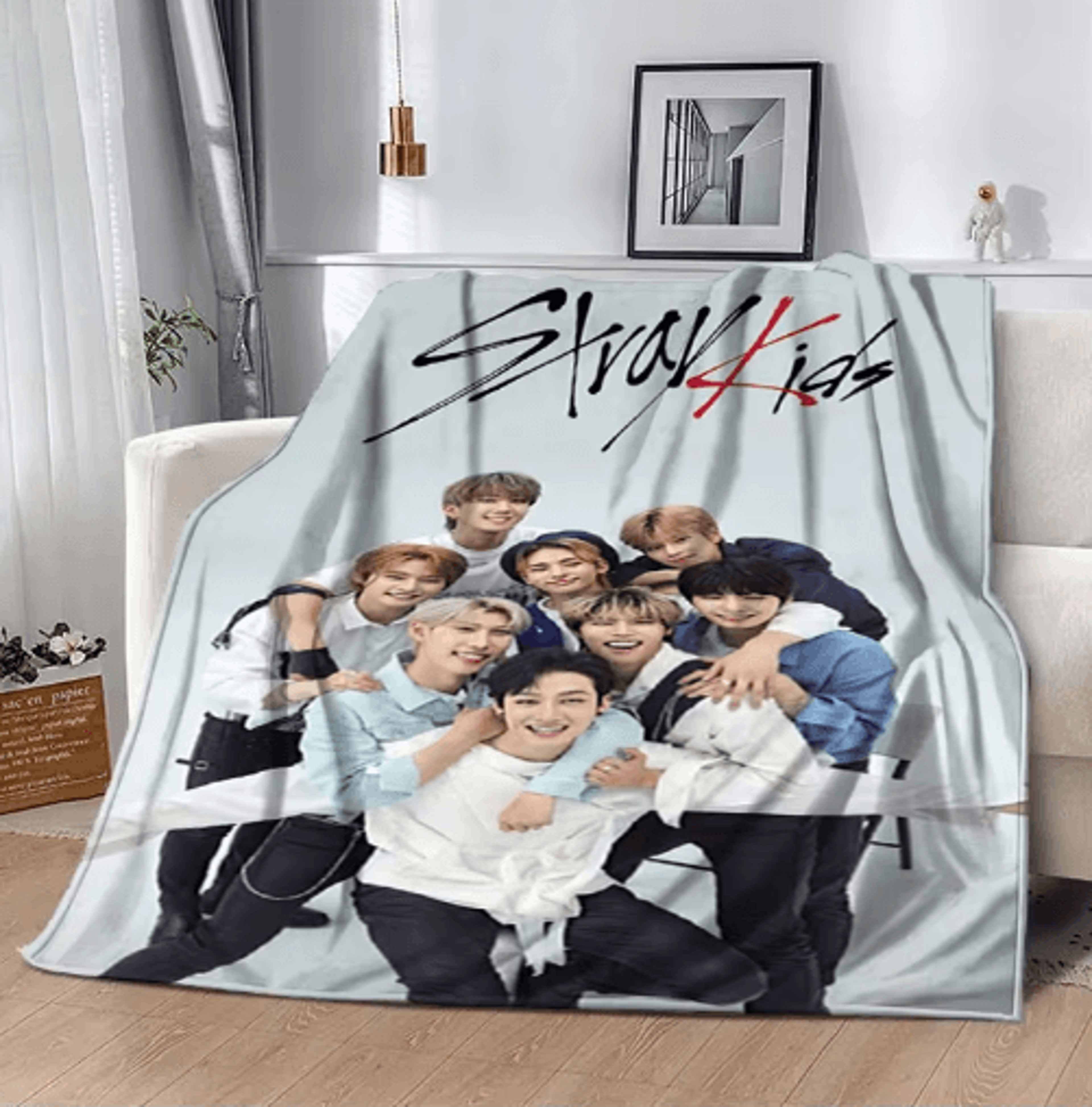 stray kids-inspired 3d flannel throw blanket – cozy kpop bed & sofa cover