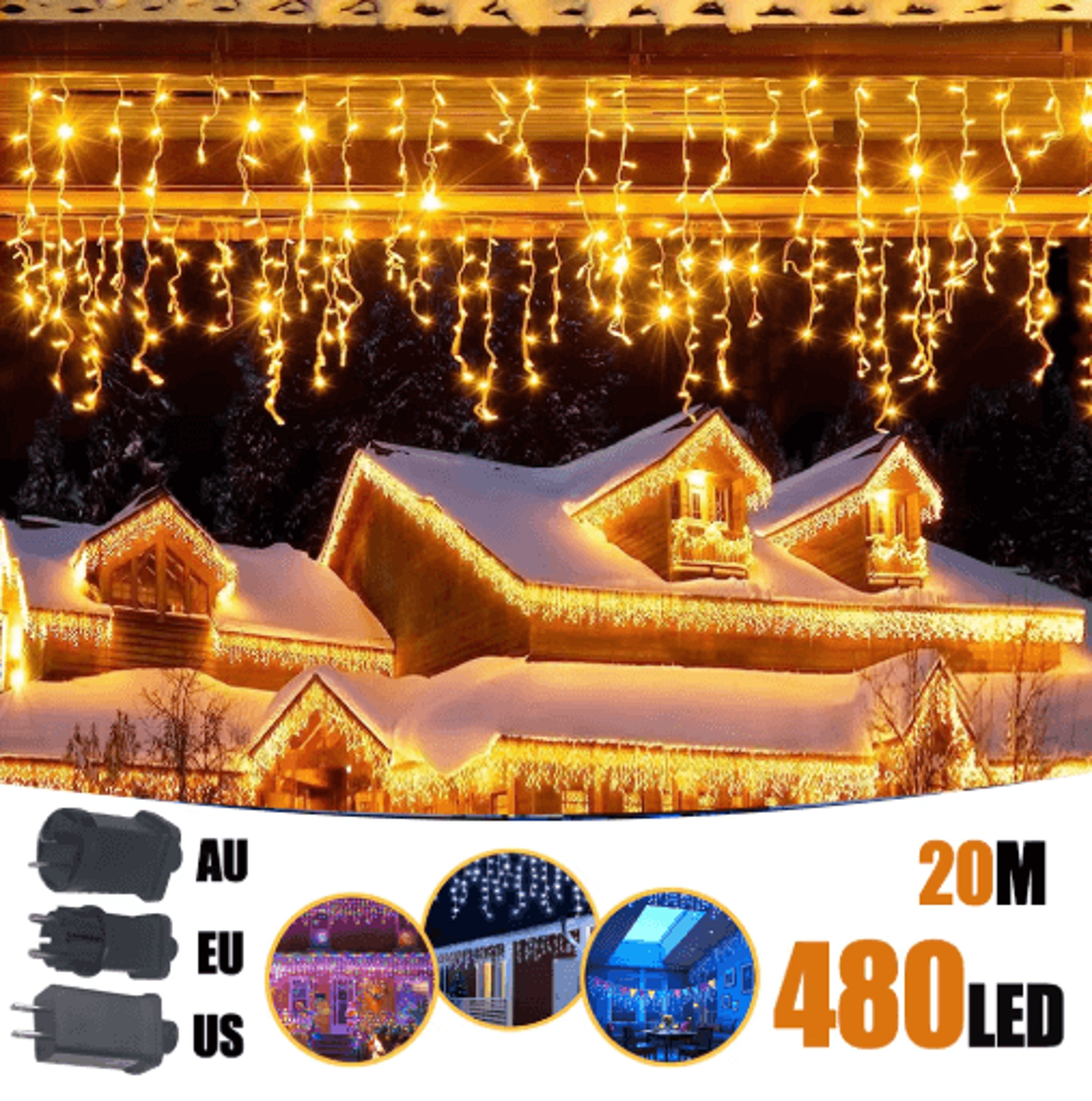 200/480 led icicle string lights – 8-mode waterproof christmas curtain lights