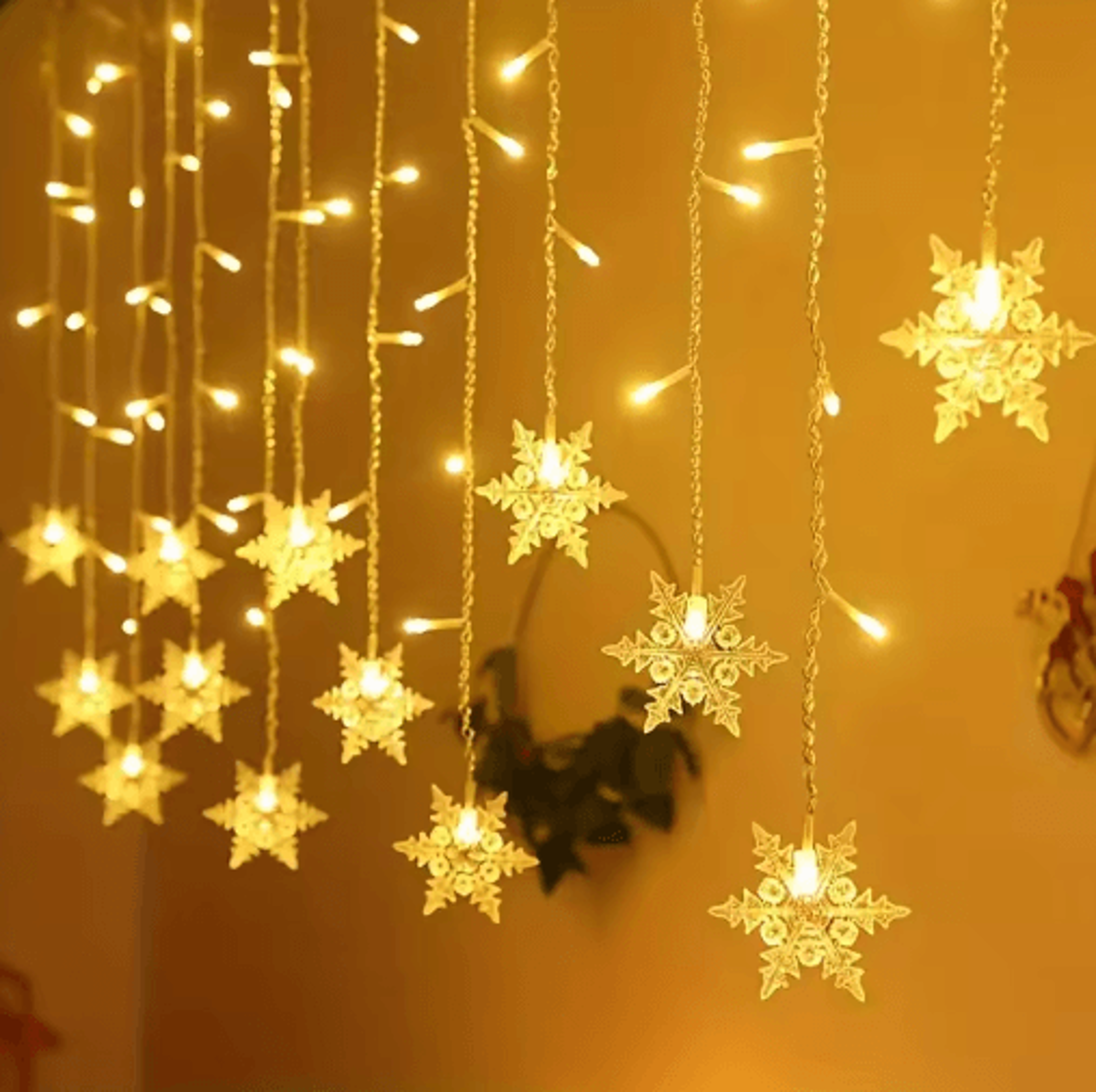 led snowflake curtain lights – festive christmas & new year string lights