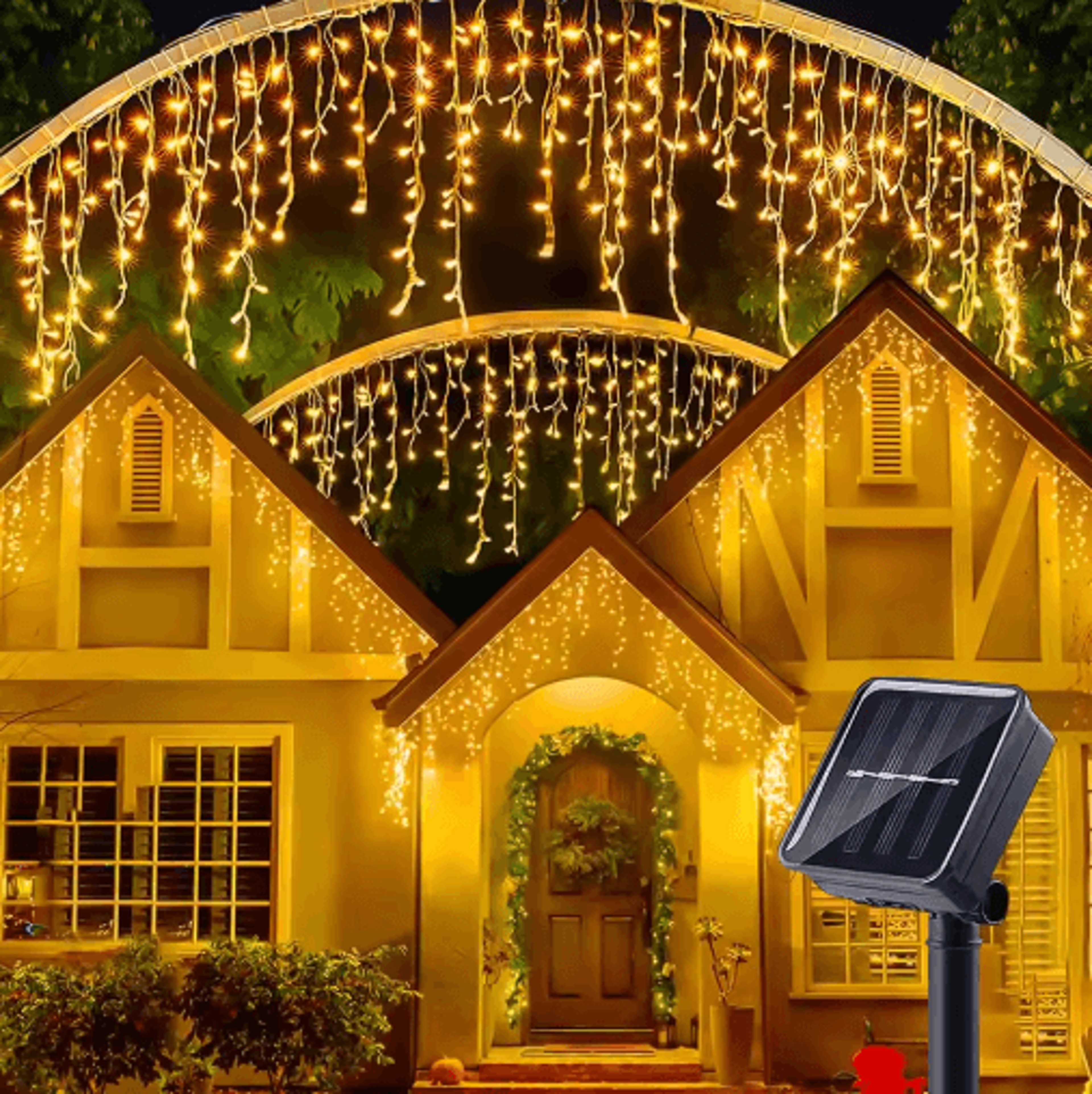 solar led icicle curtain lights – 8-mode outdoor christmas fairy lights