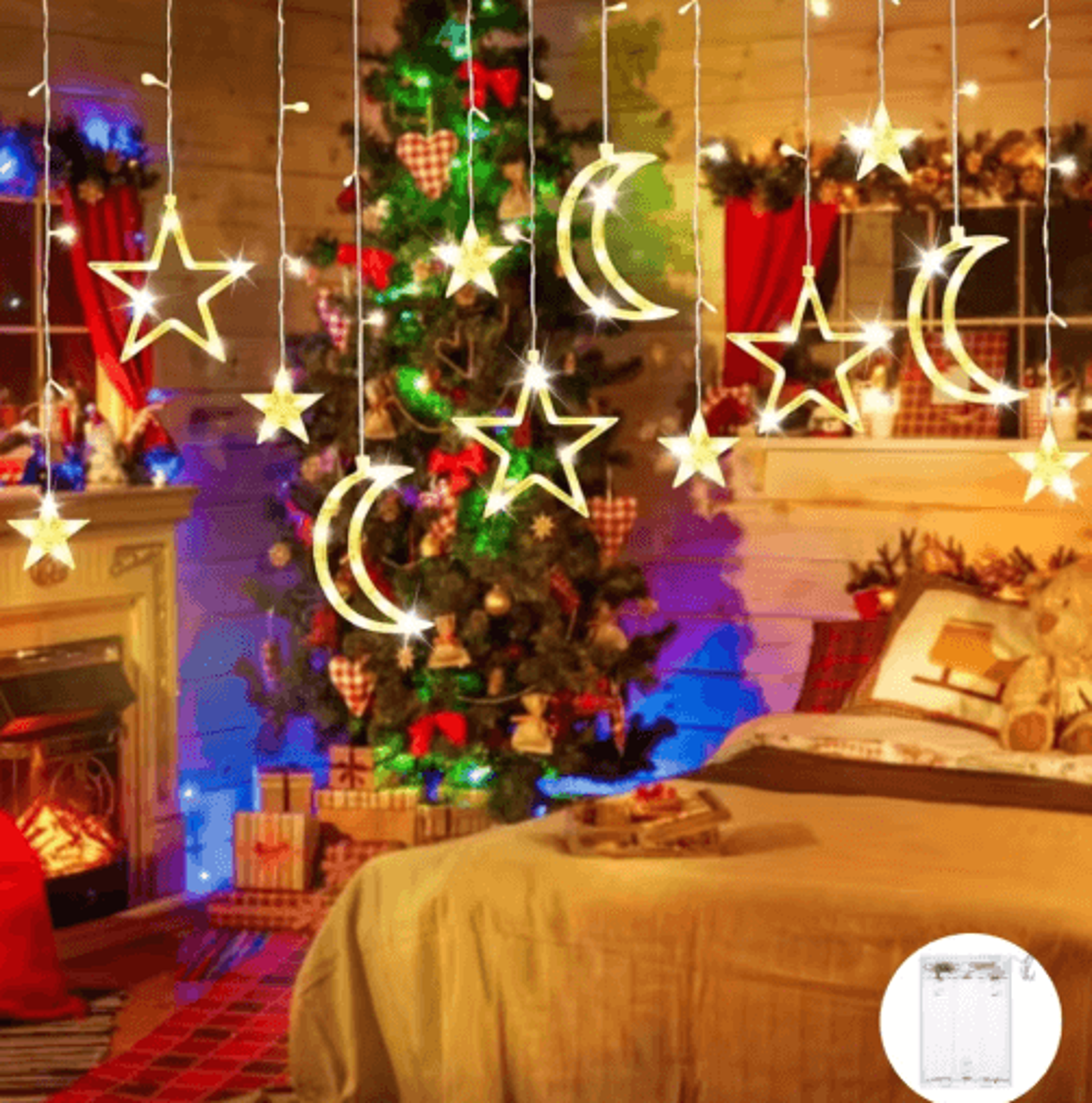 led star & moon curtain lights – battery-powered christmas fairy garland