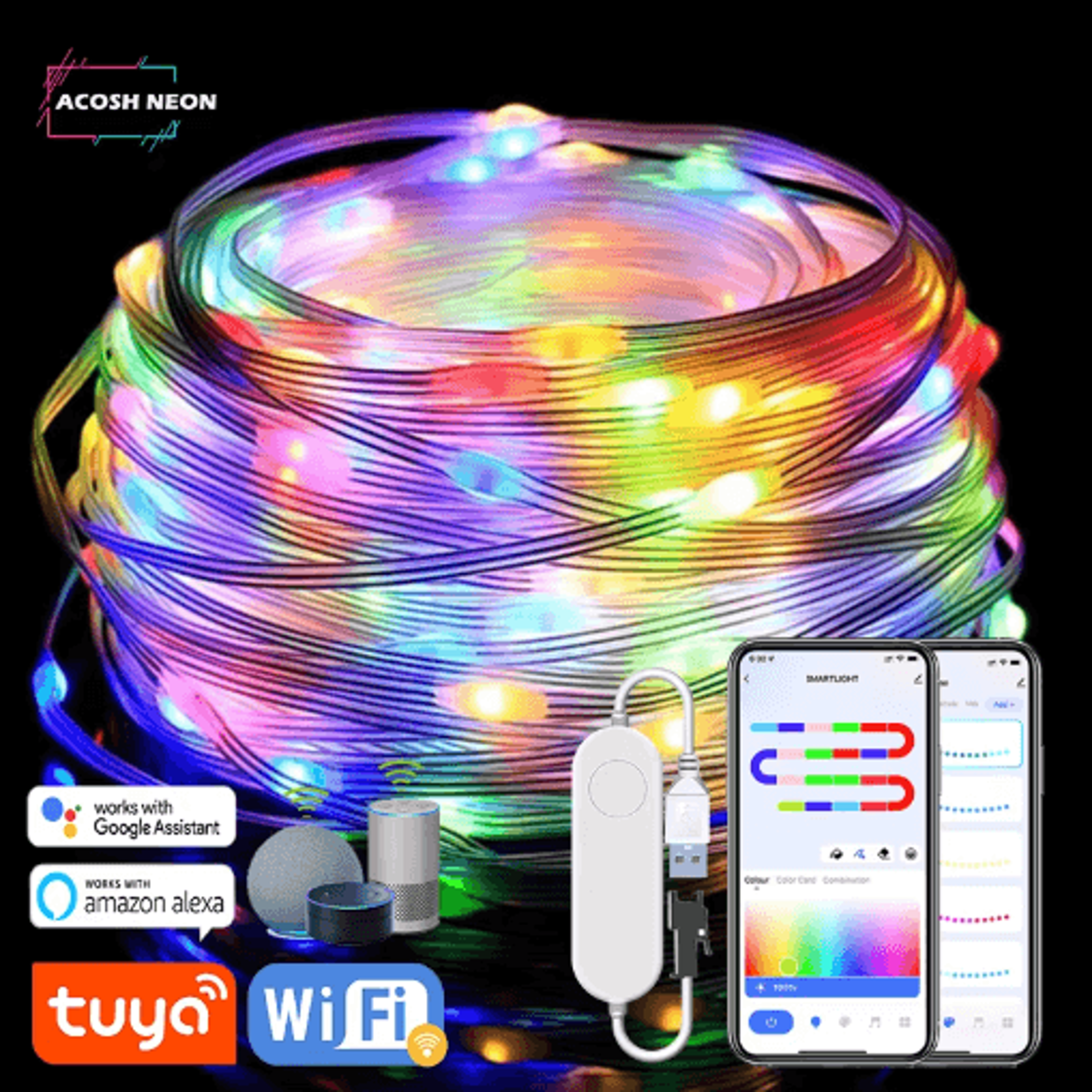 tuya rgbic smart string lights – alexa & google assistant music sync fairy lights