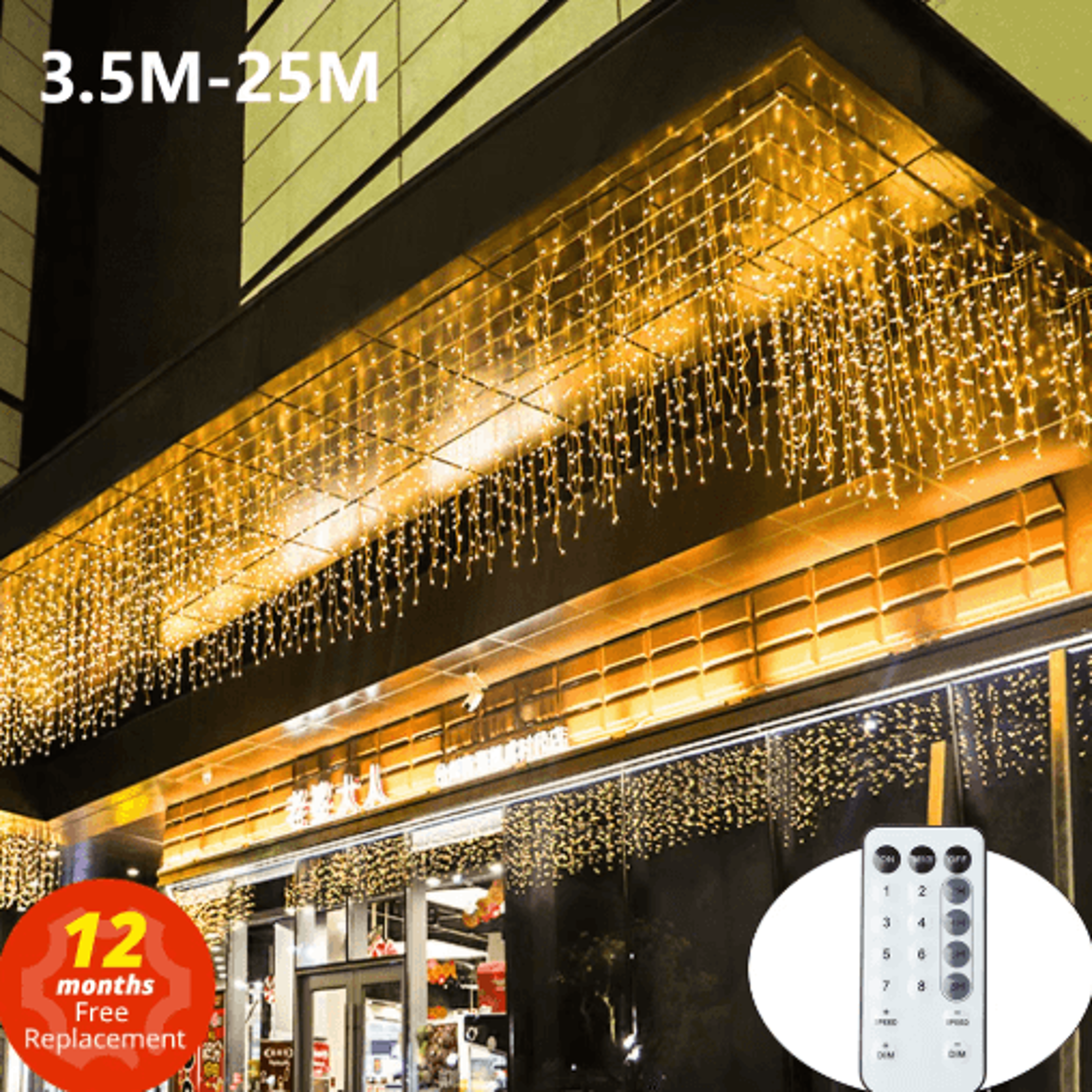 3.5–40m led icicle string lights – remote christmas curtain garland