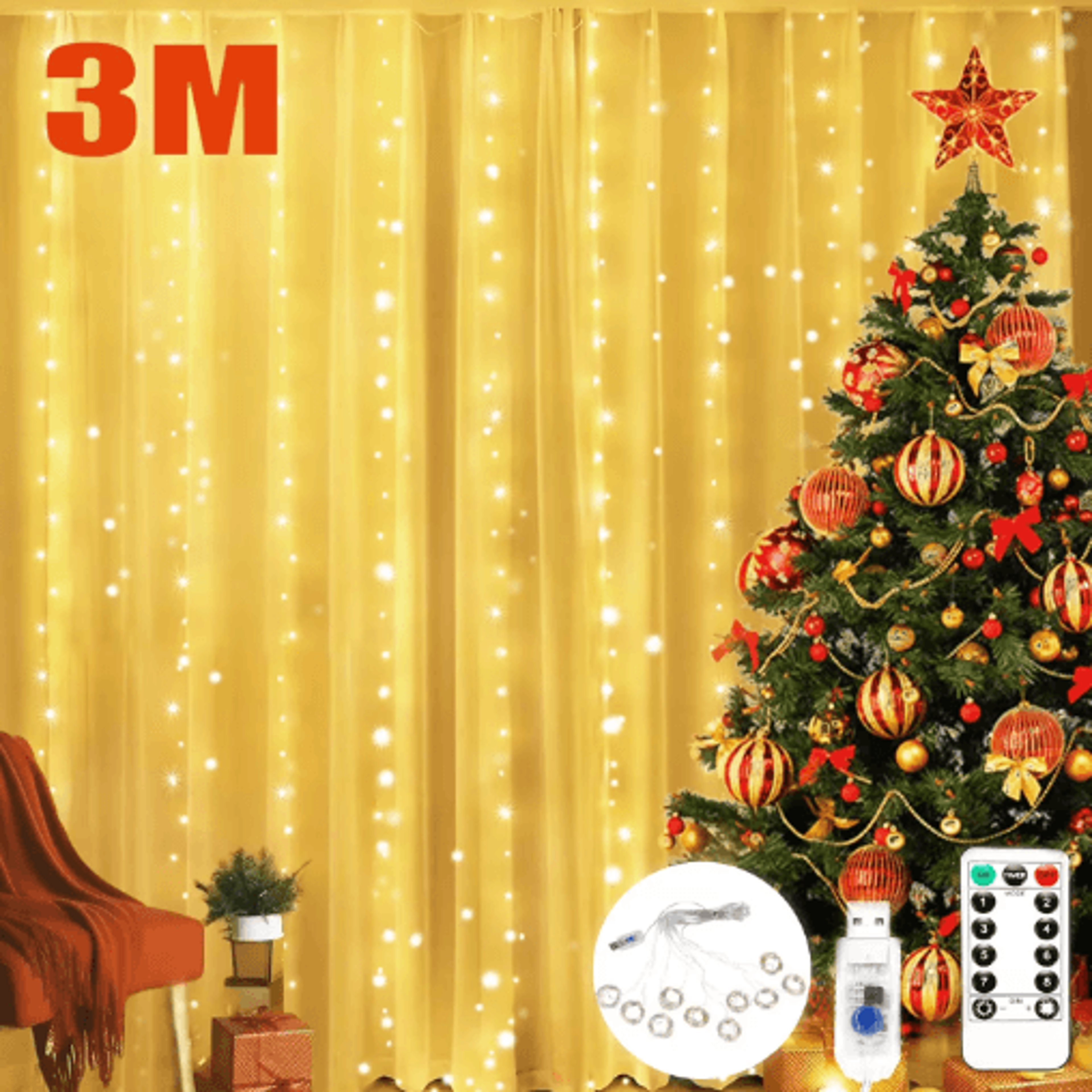 3m led waterfall curtain lights – usb remote 8-mode fairy garland