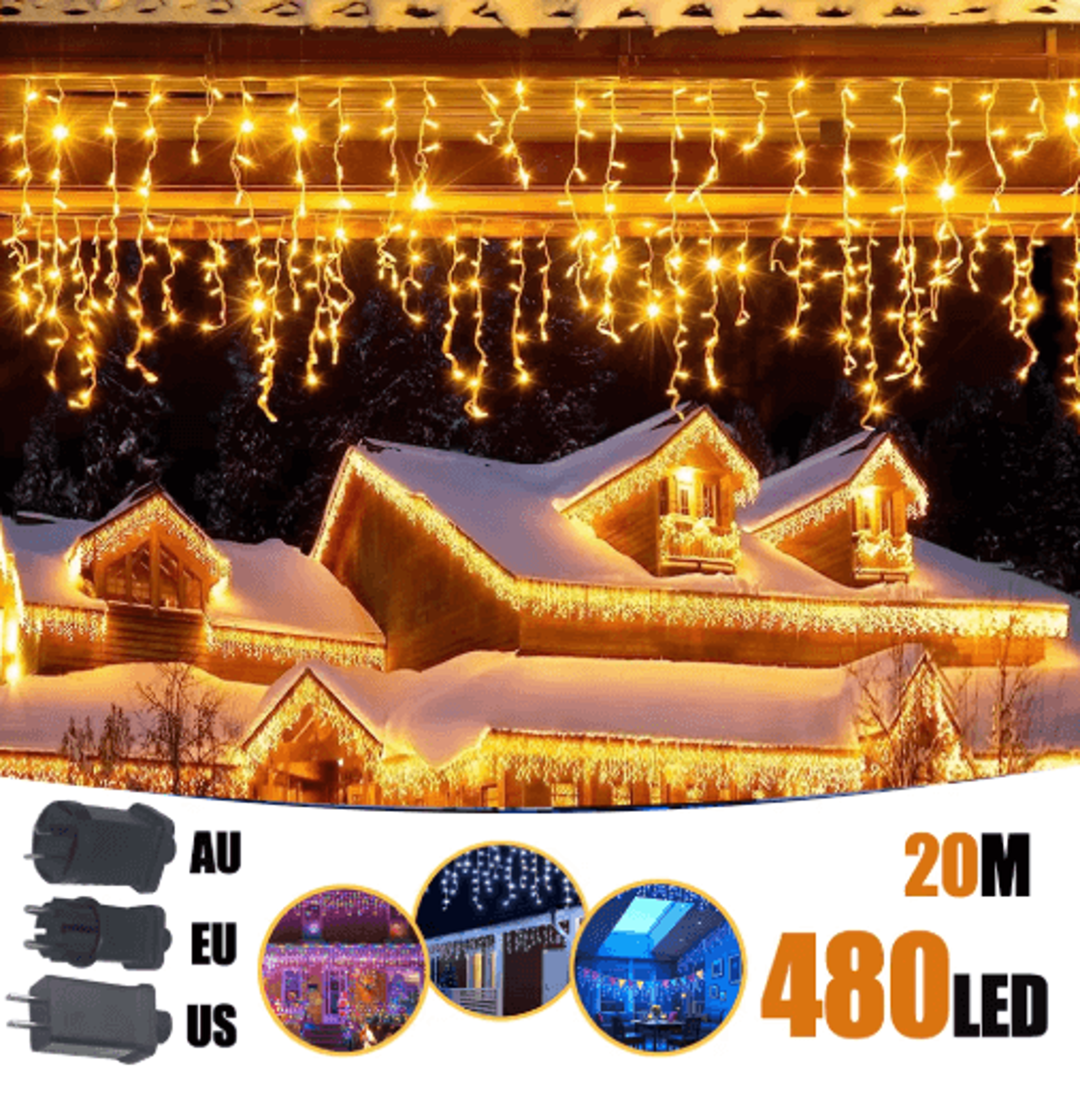 200/480 led icicle string lights – 40-drop waterproof christmas curtain