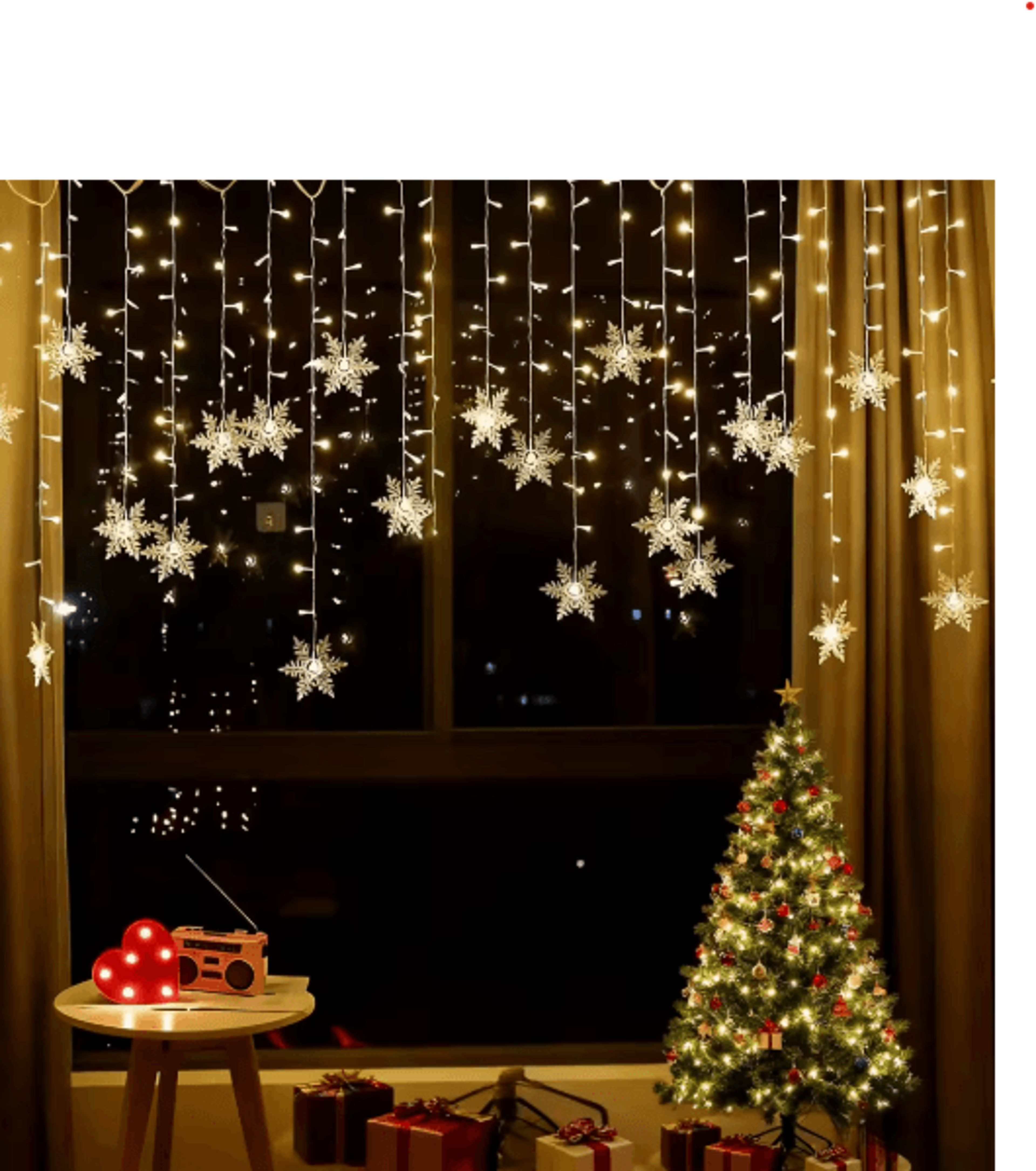 snowflake led curtain lights – 8-mode icicle fairy garland for christmas