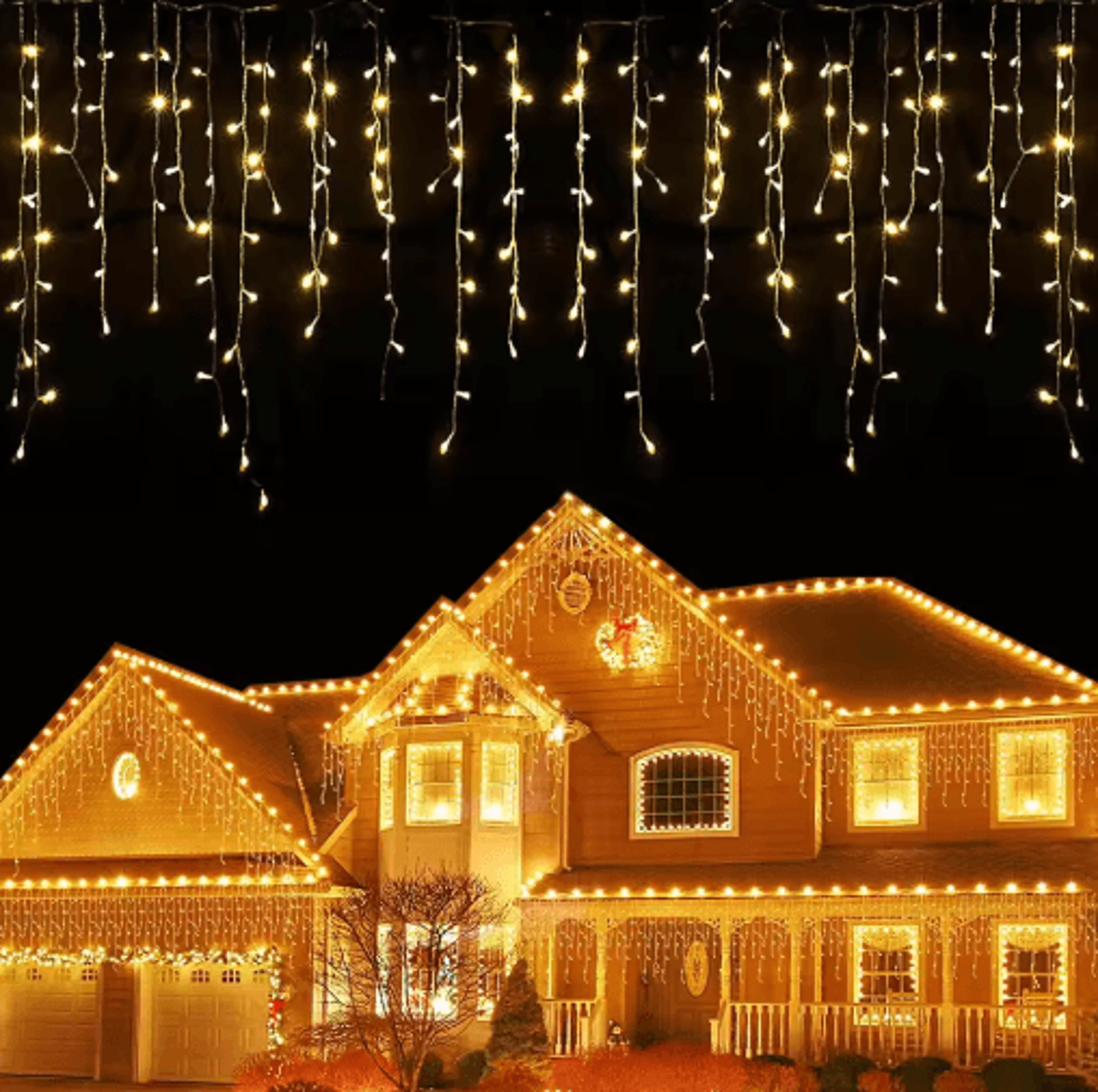 16m led icicle curtain lights – 8-mode christmas festoon garland
