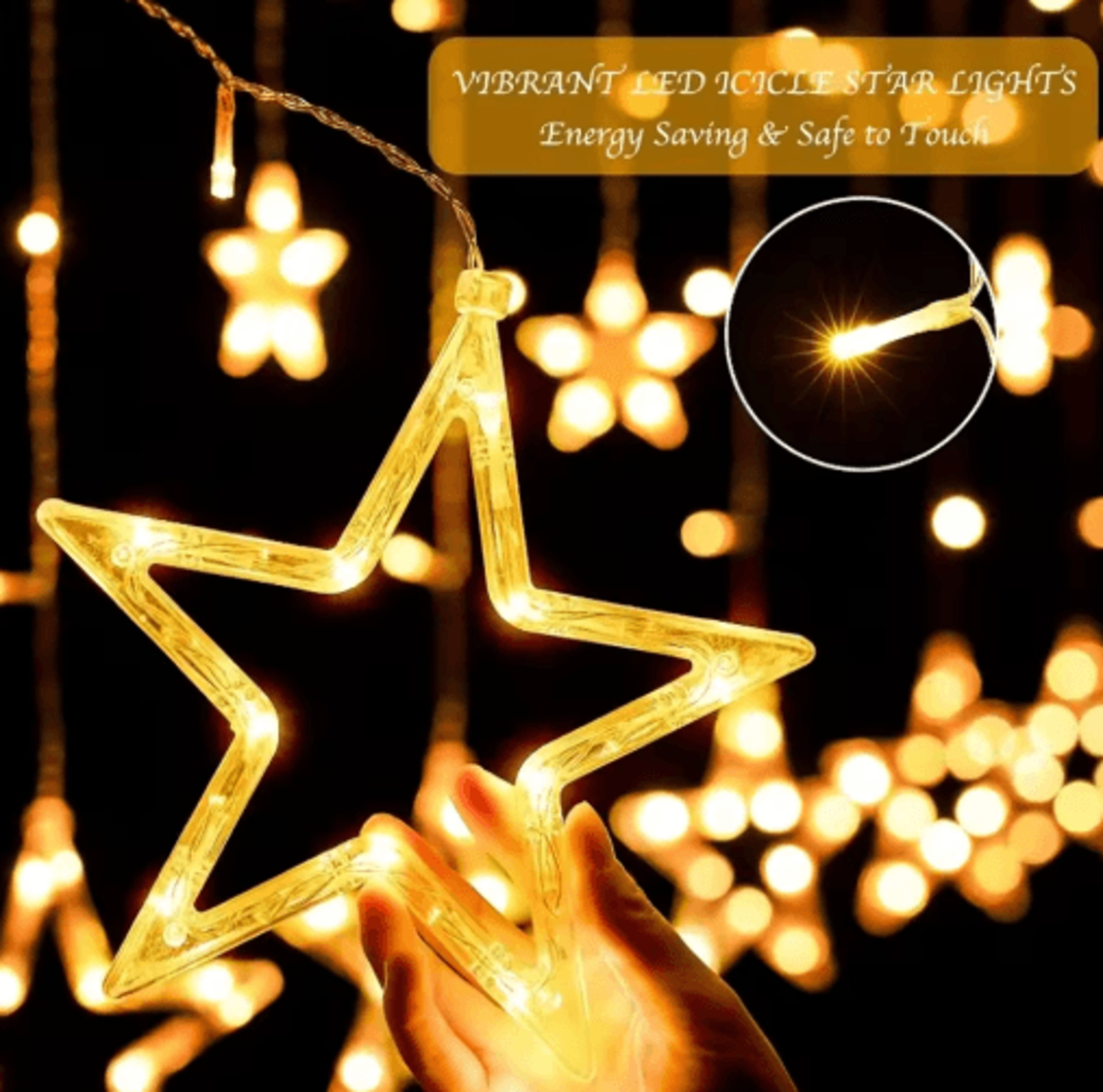 led pentagram star curtain lights – remote fairy string lights for events