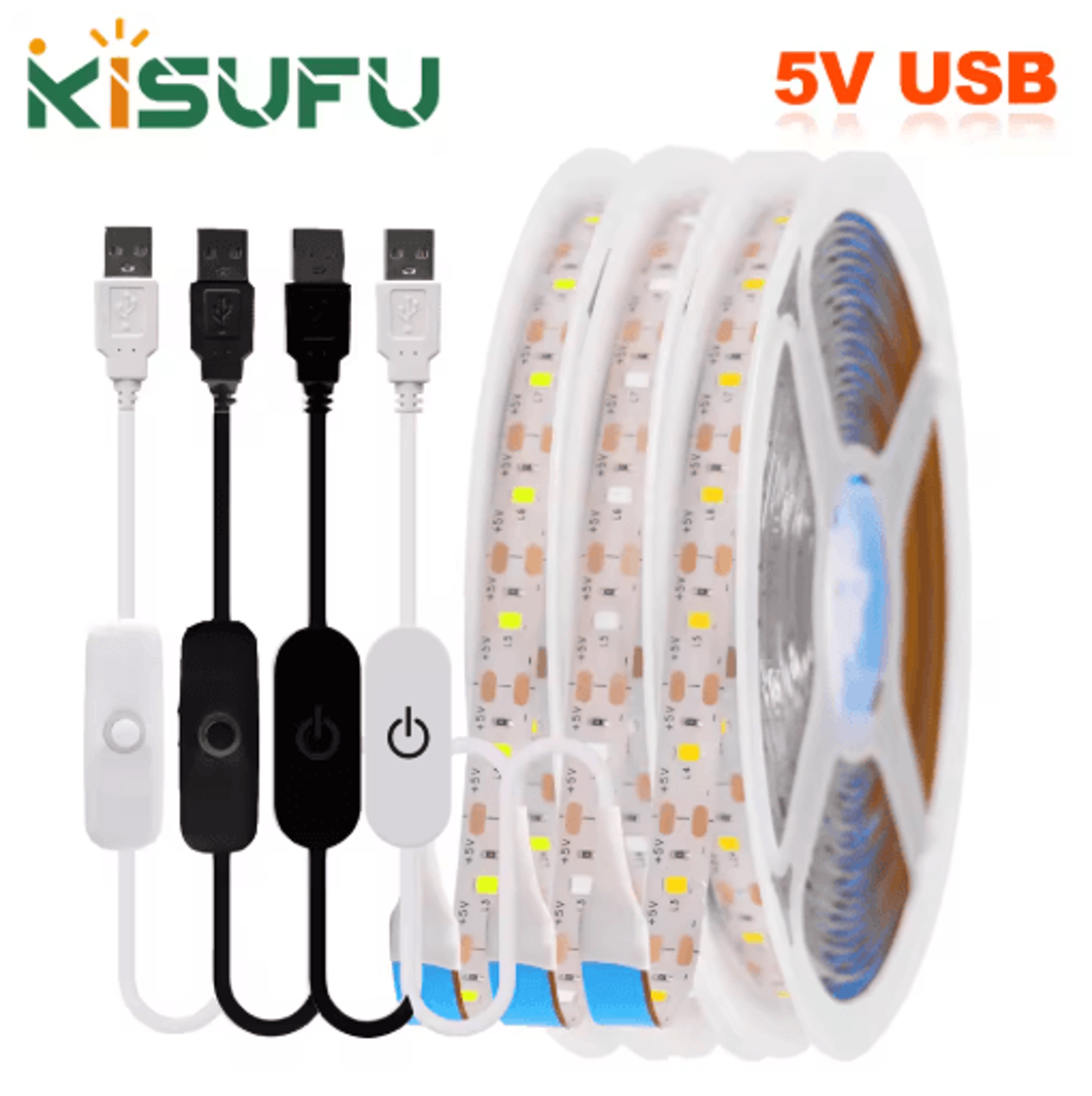 1m/3m/5m usb led strip lights – dimmable waterproof adhesive tape