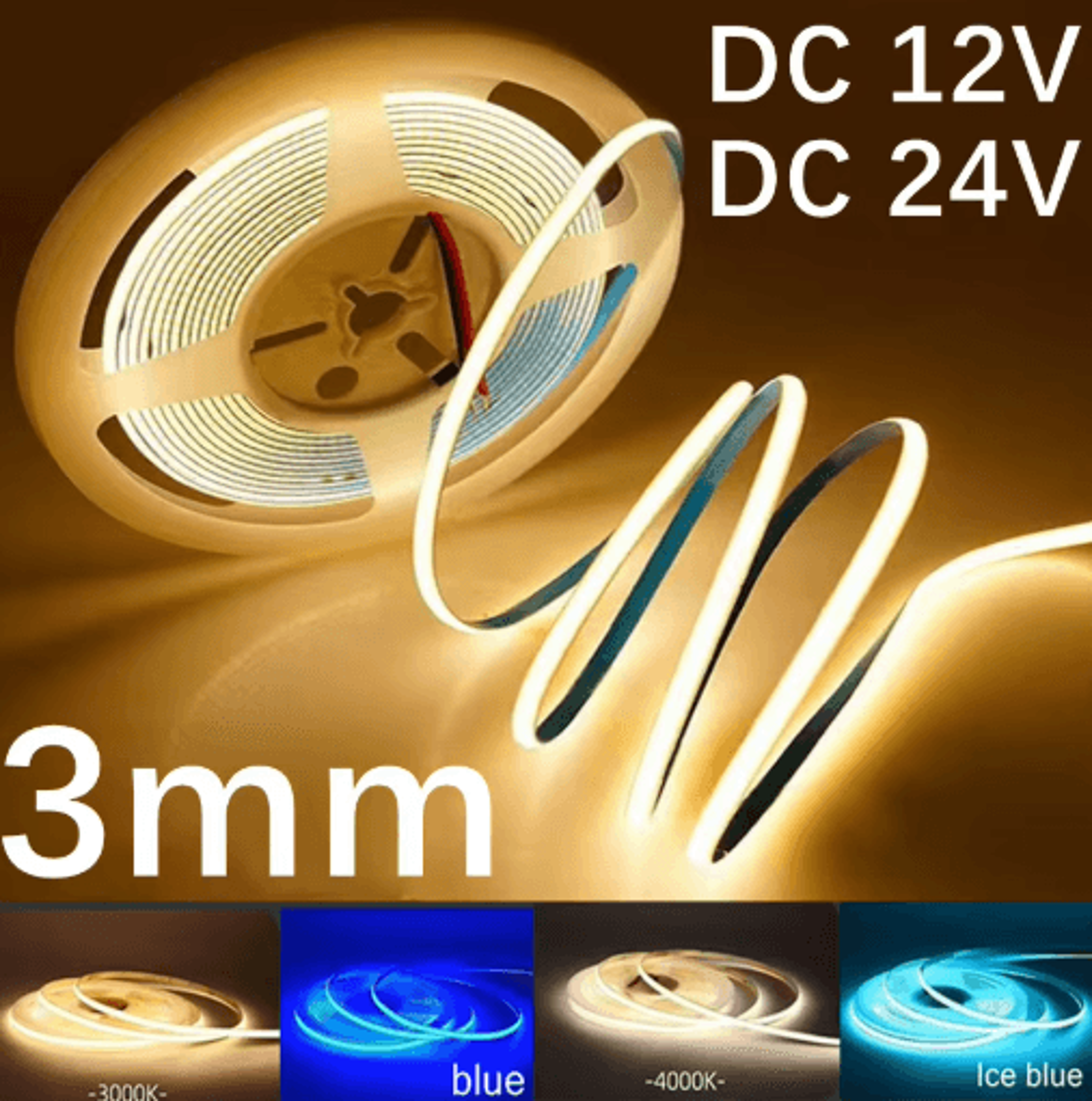 3mm ultra-thin cob led strip – 12v dimmable high-density flexible lighting