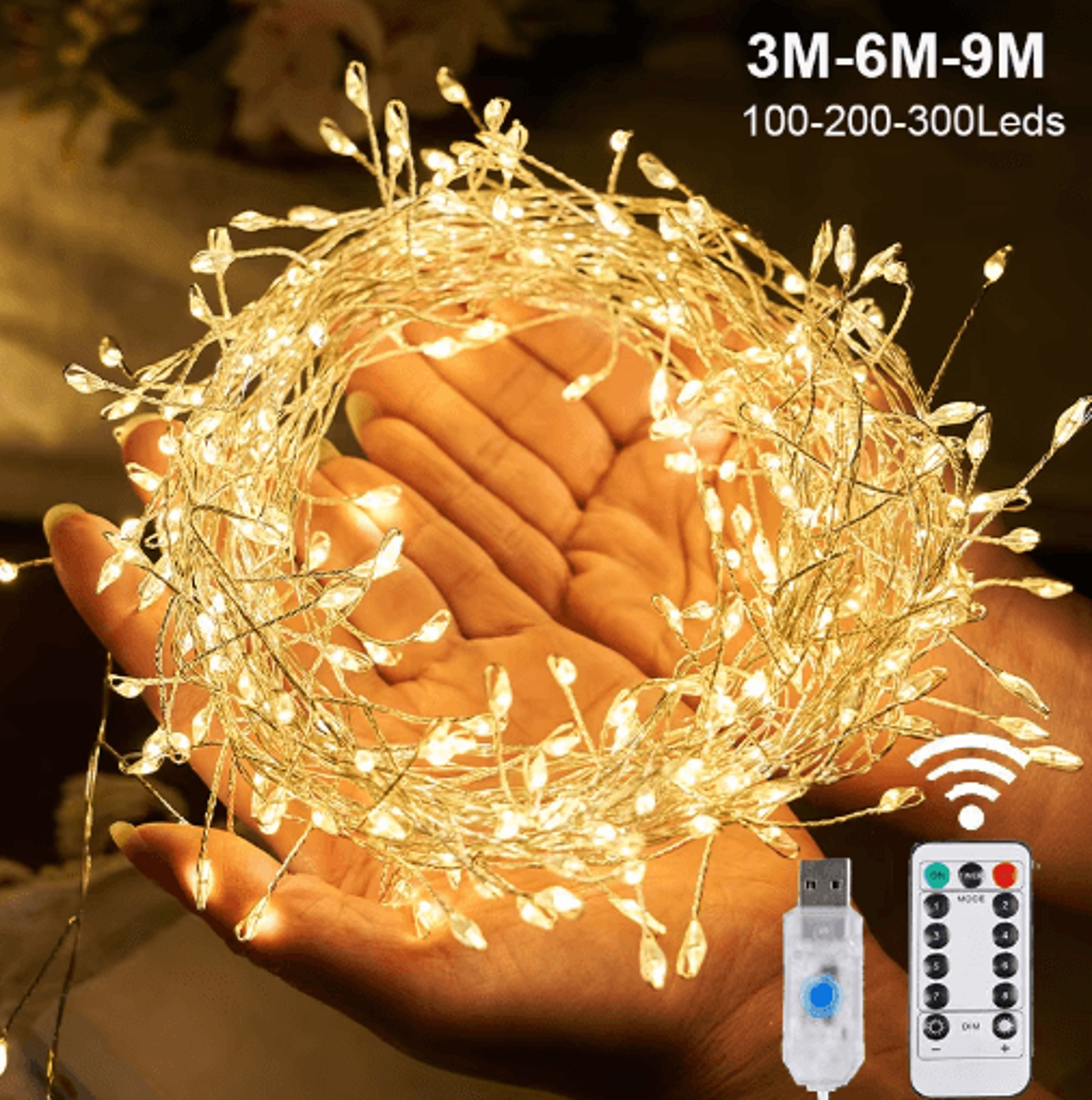 3m/6m/9m usb led firecracker lights – remote fairy garland string lights