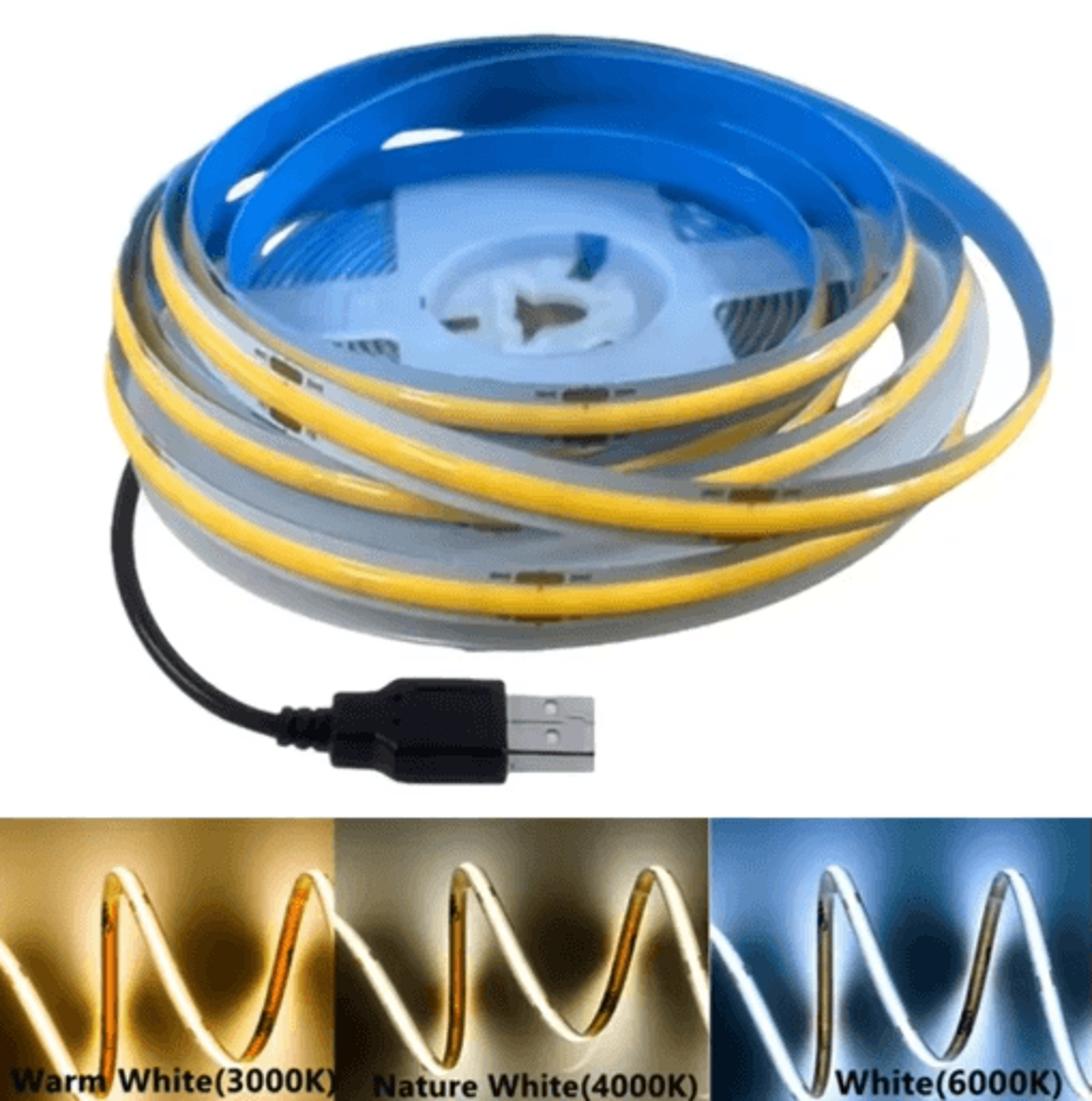 dc5v cob led strip – usb-powered 320 led/m high-density flexible lighting