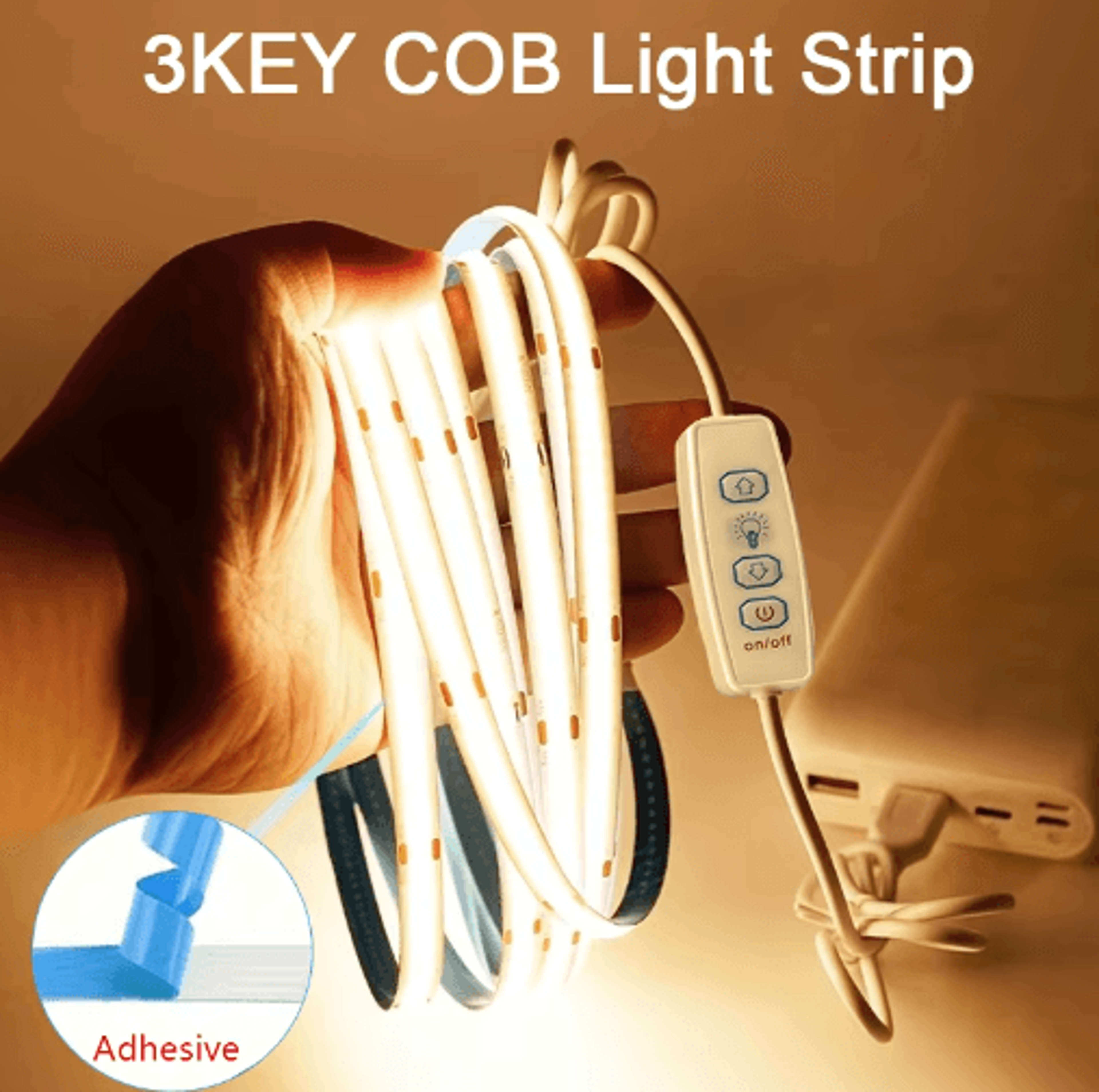 usb cob led strip lights – 3-key dimmable flexible backlight tape