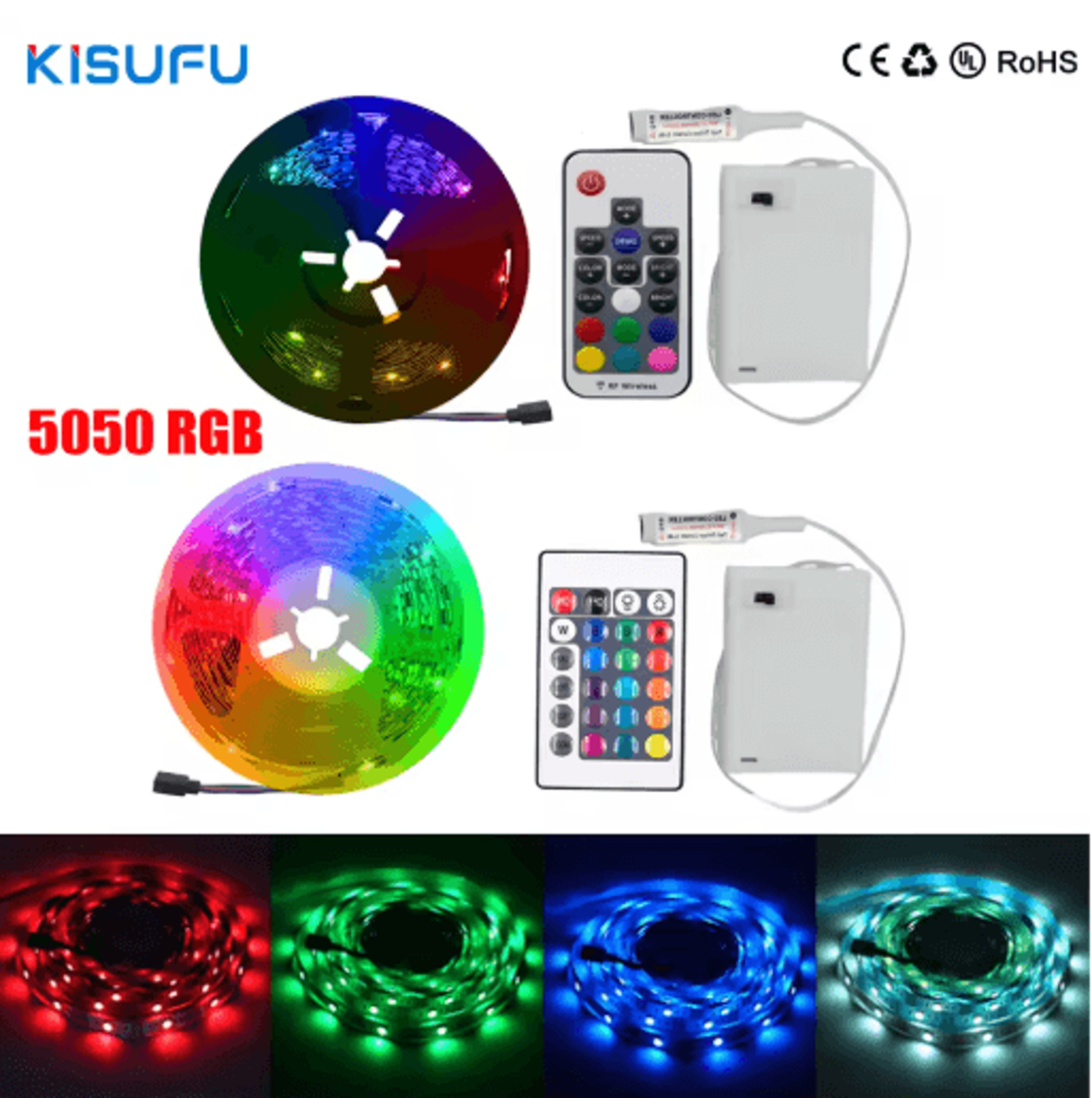 5v 5050 rgb led strip – battery-powered remote control ribbon lights