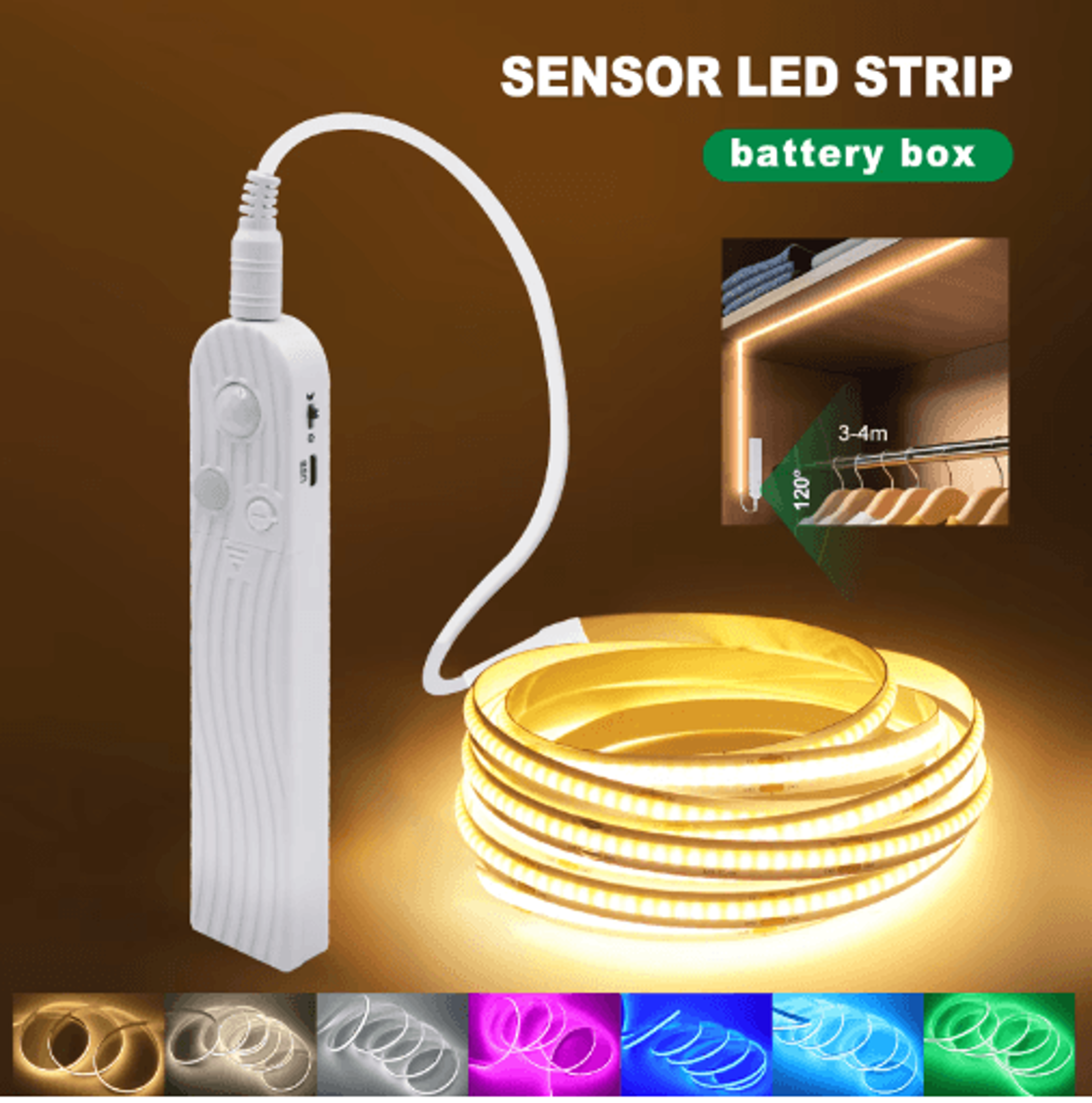 8mm cob led strip – 5v motion sensor battery-powered night light