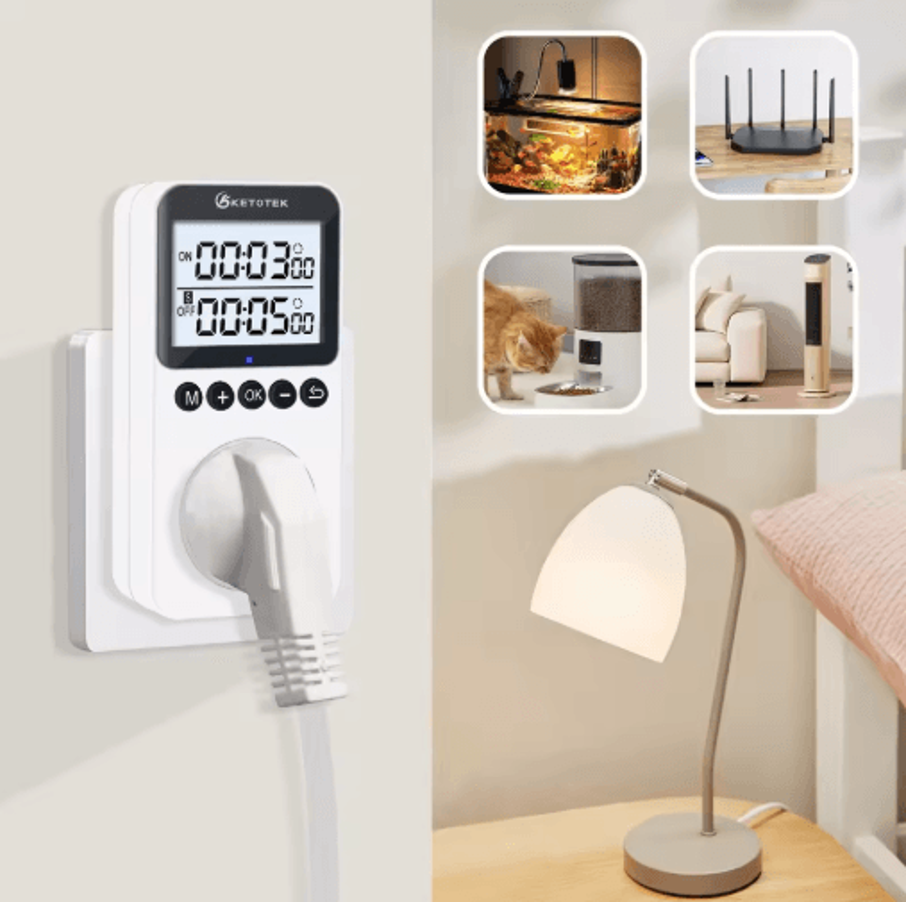 digital timer socket – intelligent countdown outlet with eu/uk/us plug options