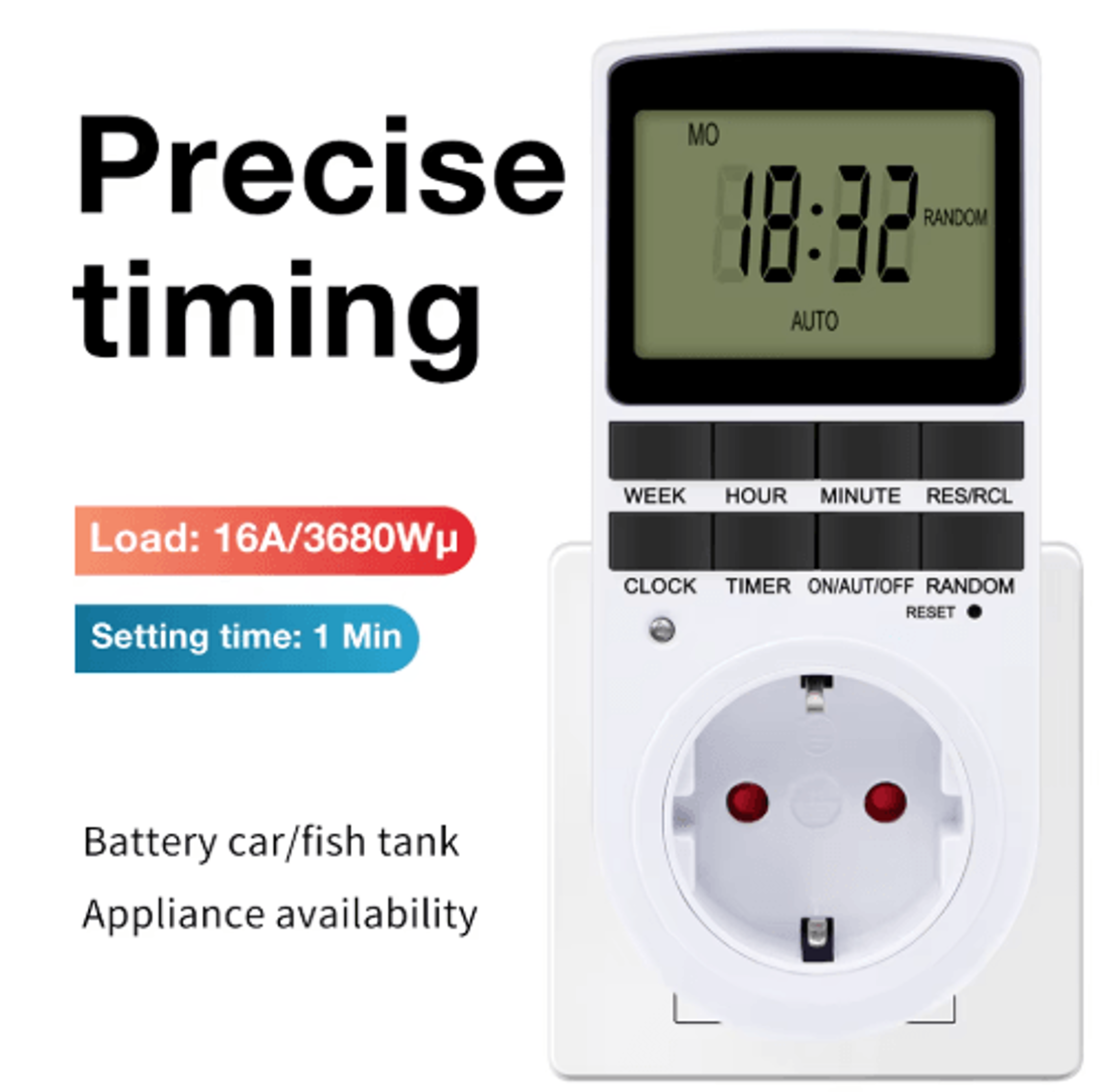 24-hour digital timer outlet – 220v programmable cyclic timing socket