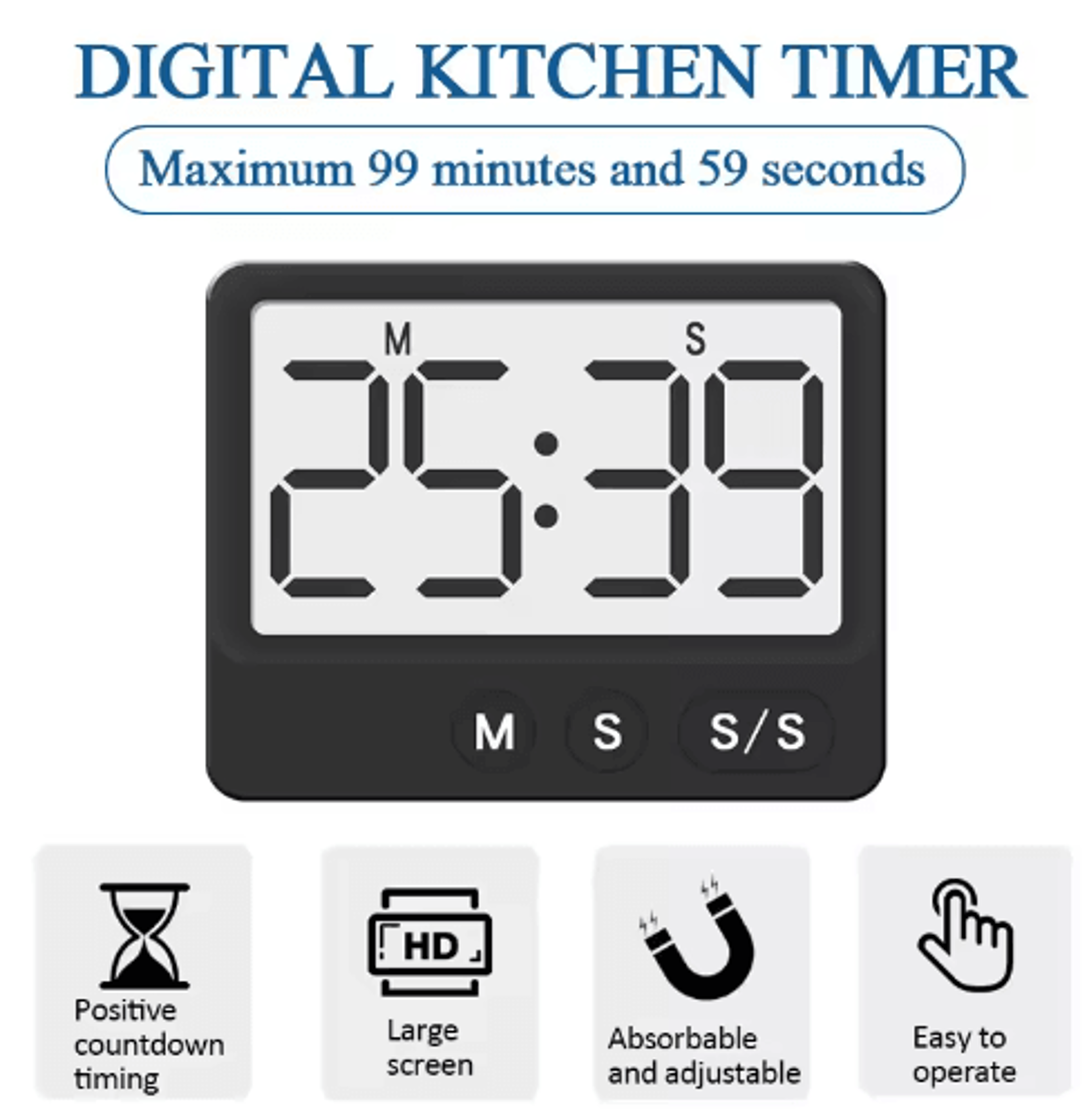 magnetic digital kitchen timer – lcd silent timer for cooking & study