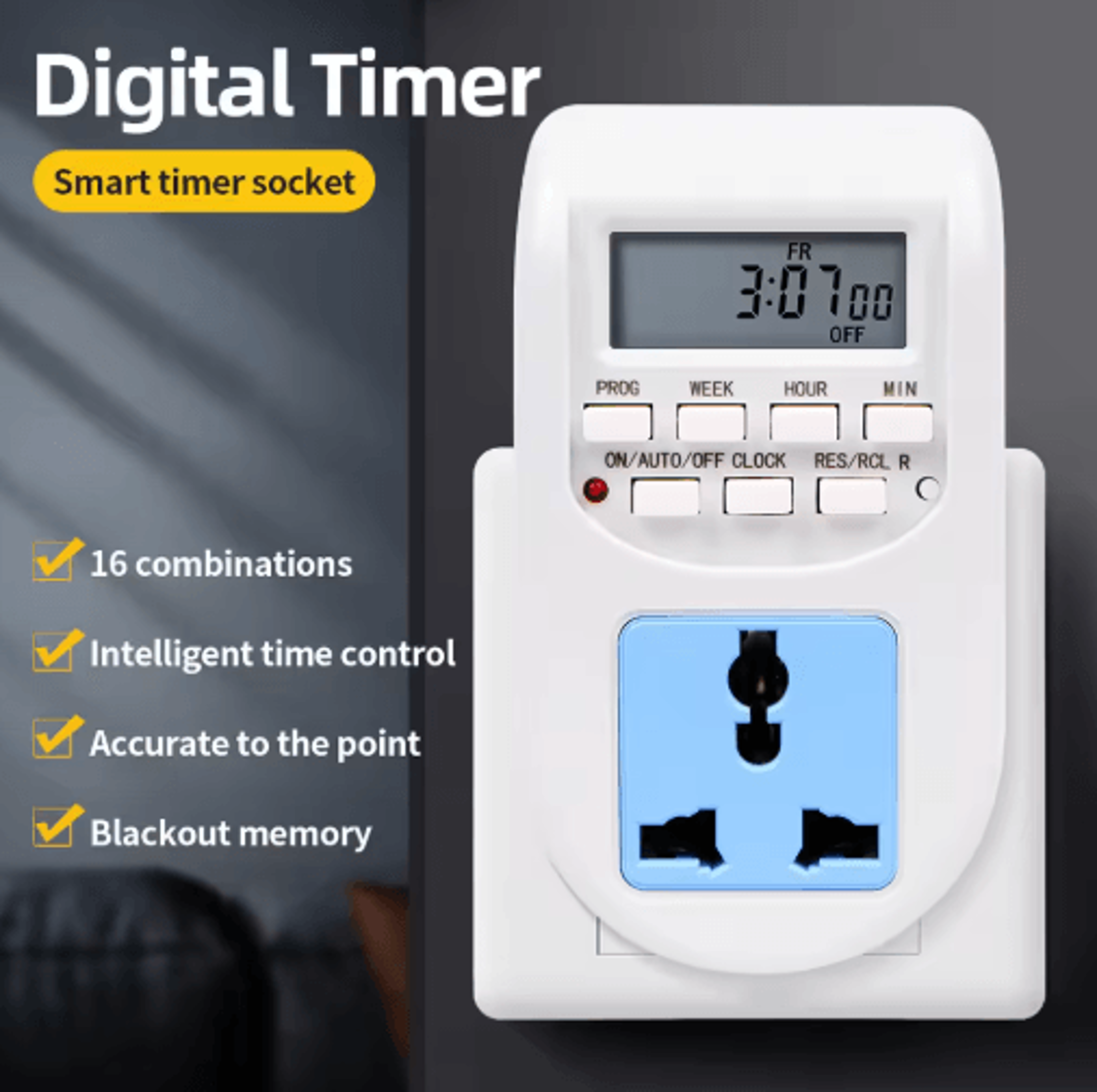 220v weekly digital timer switch – programmable eu plug outlet