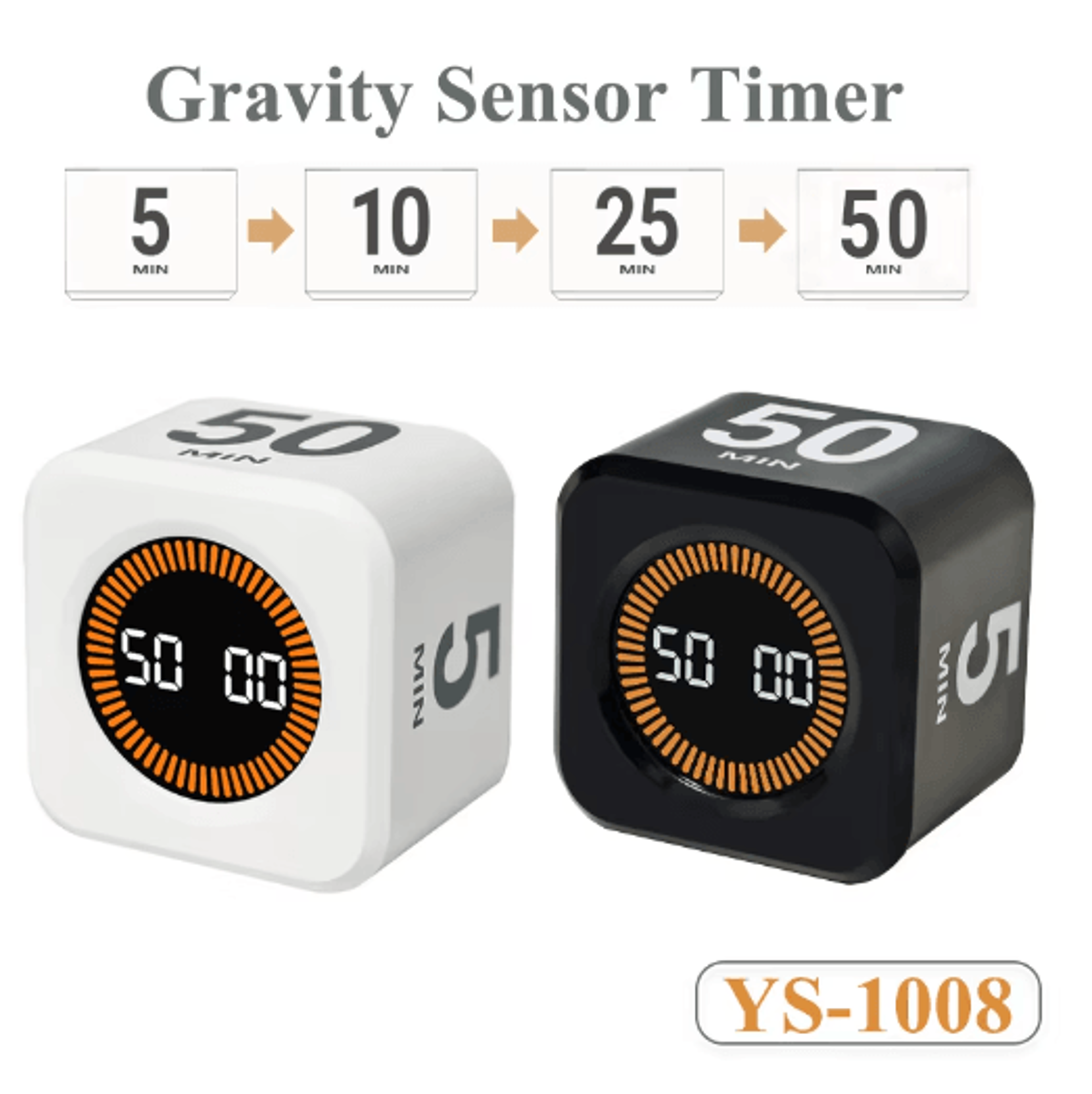 rechargeable digital cube timer – gravity flip visual countdown with 4 presets