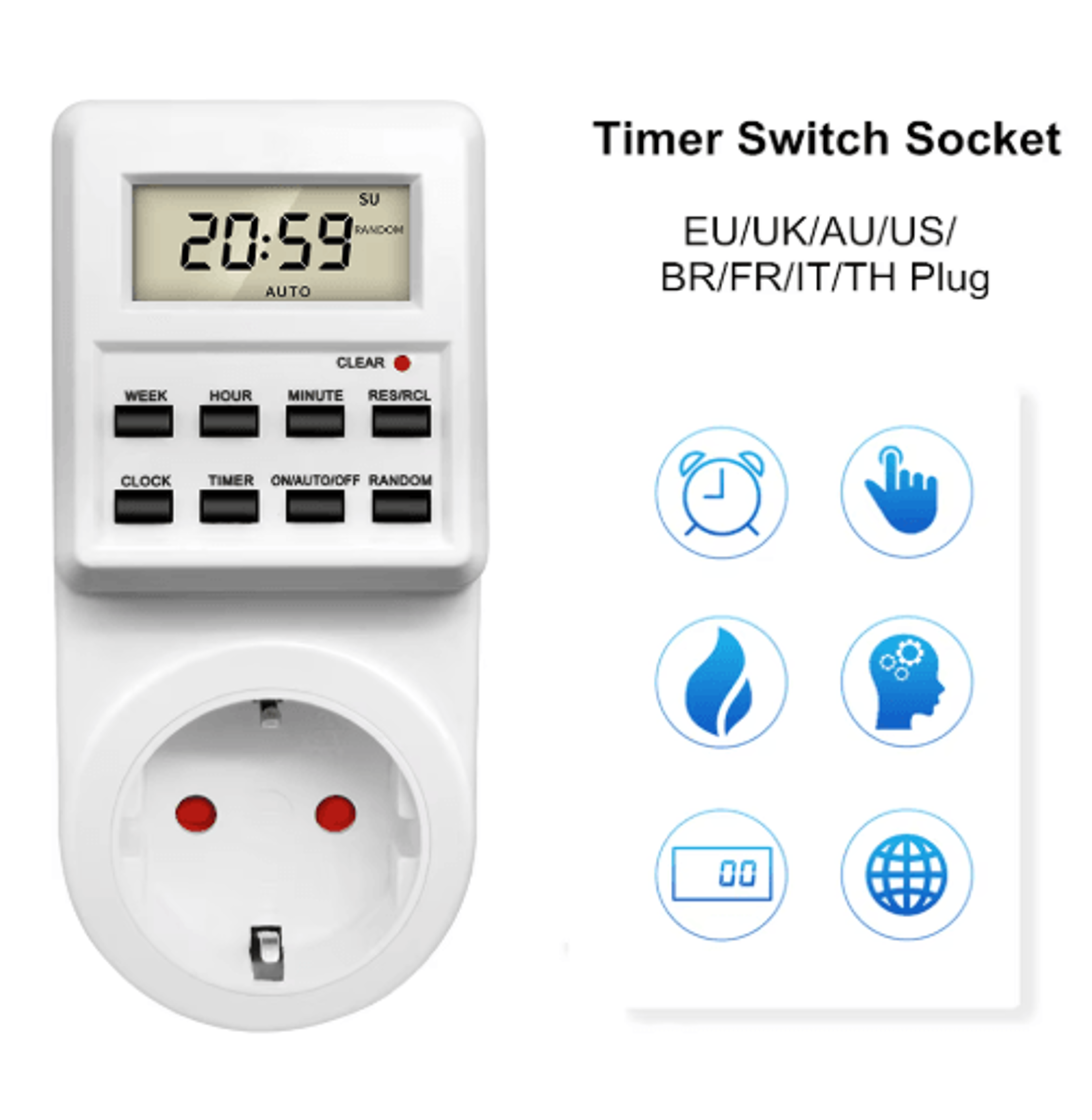 24-hour digital timer socket – programmable cyclic outlet switch