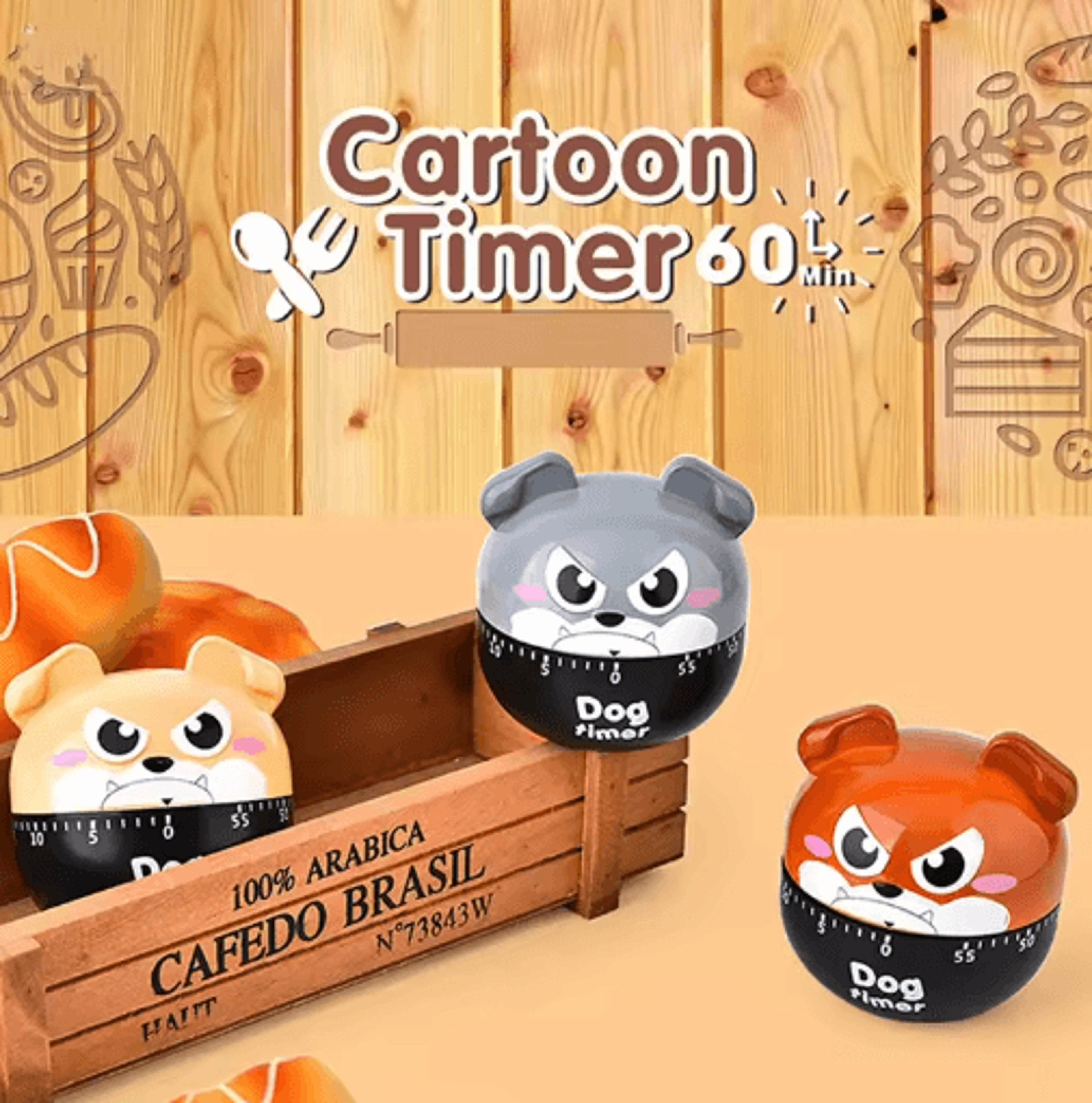 cartoon dog kitchen timer – mechanical cooking countdown timer