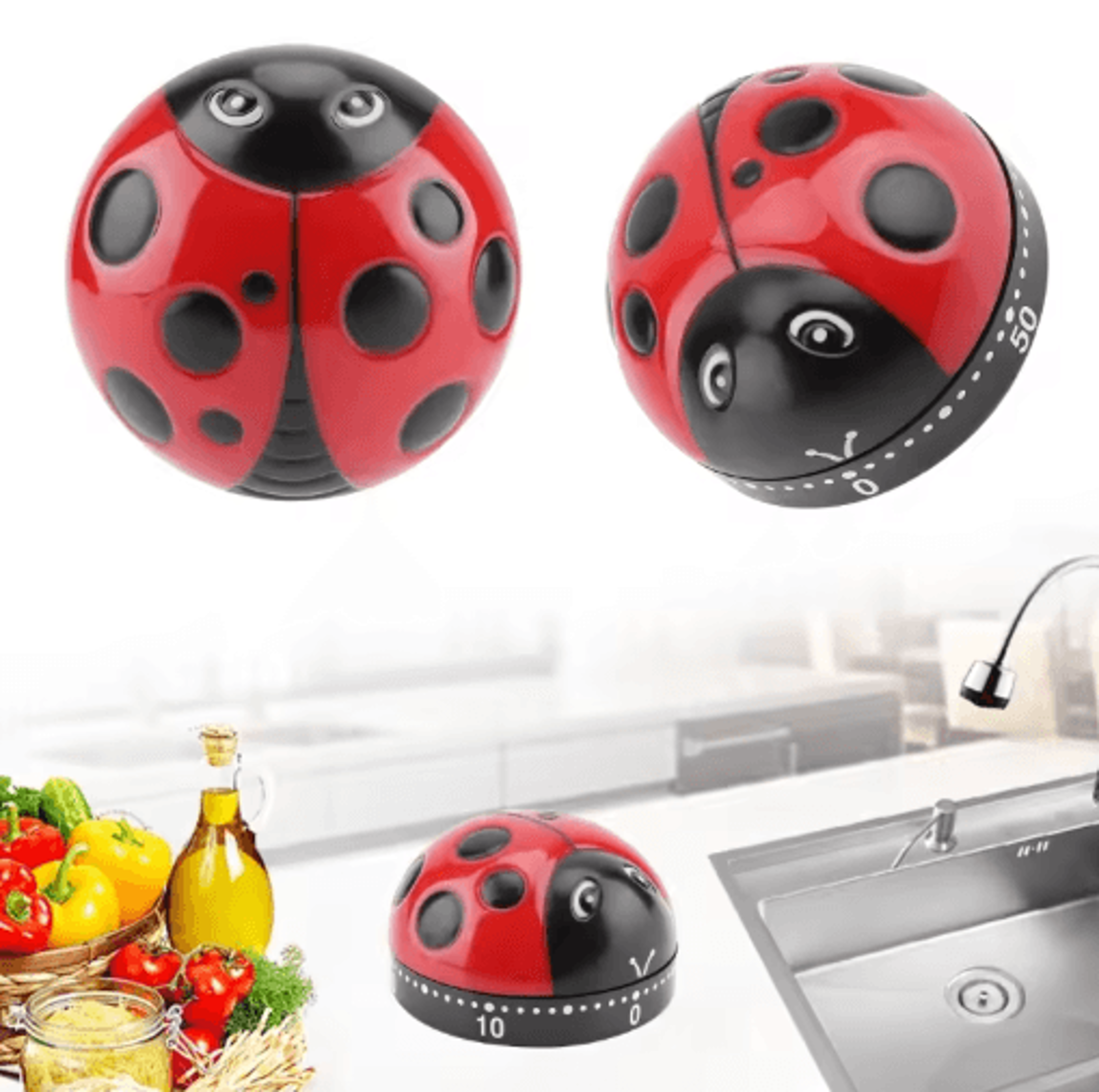 ladybug kitchen timer – 60-minute countdown alarm reminder