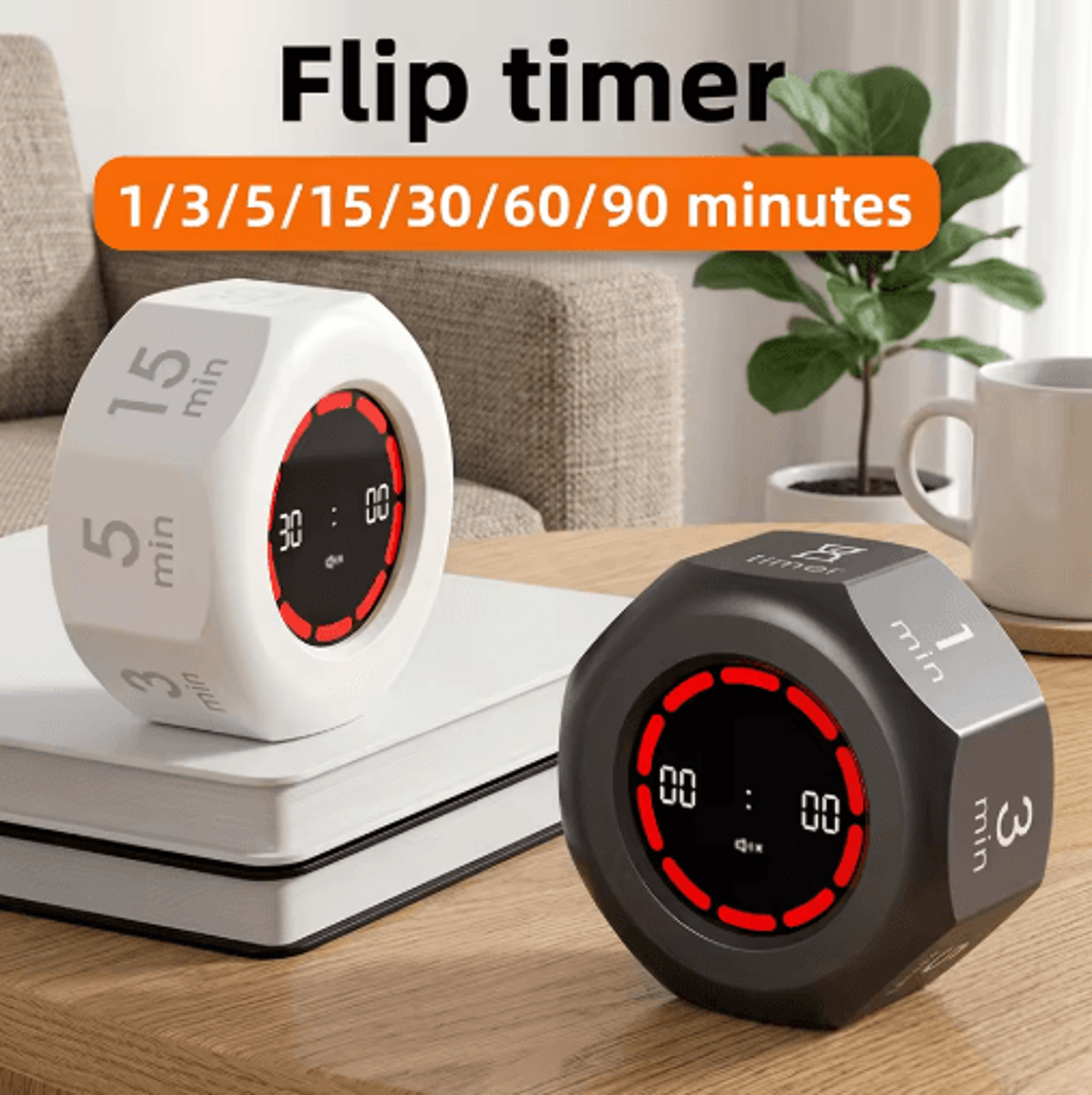 rechargeable flip pomodoro timer – 7-preset visual countdown desk timer