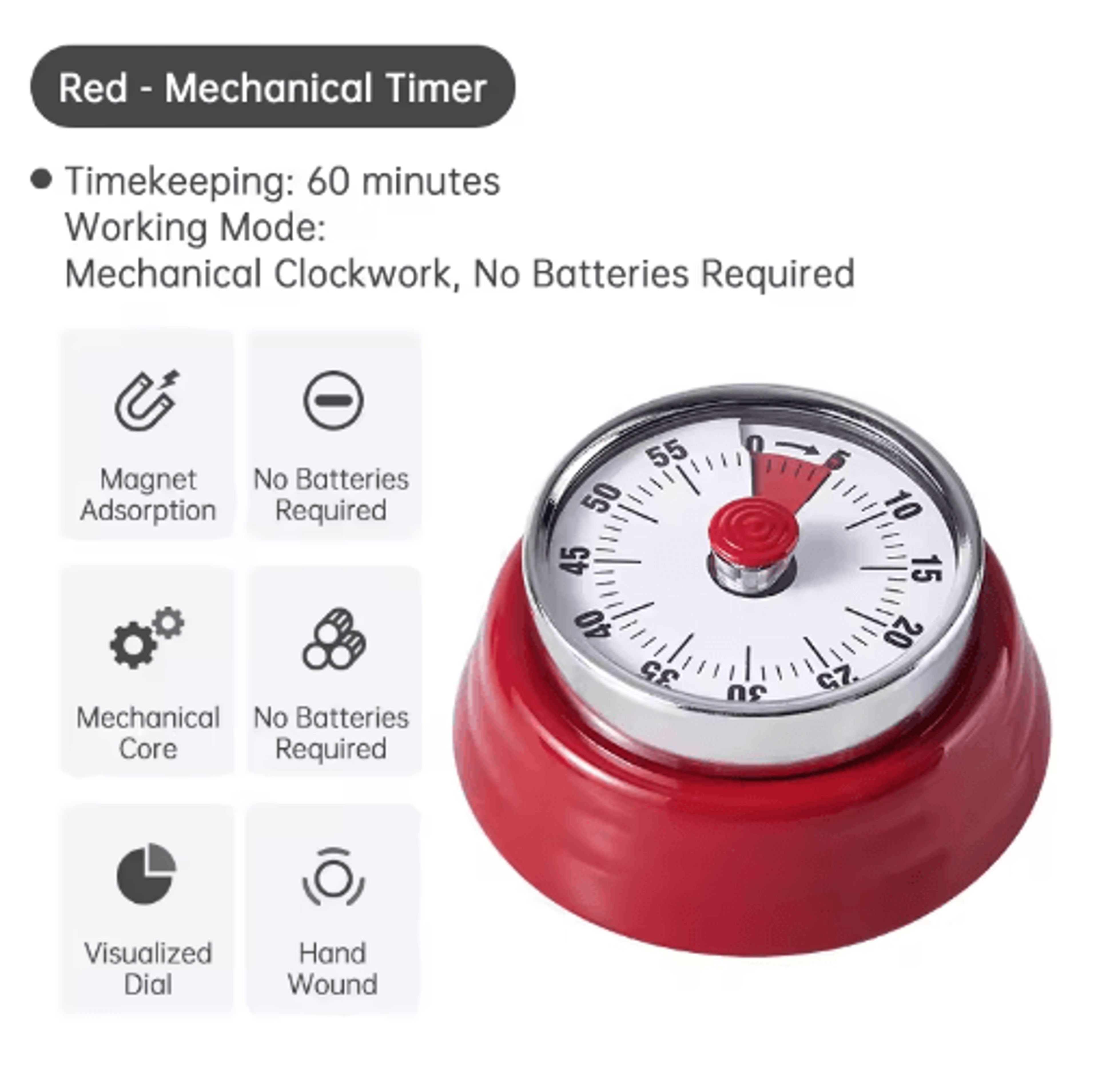 zackoo 60-minute visual timer – magnetic mechanical countdown reminder