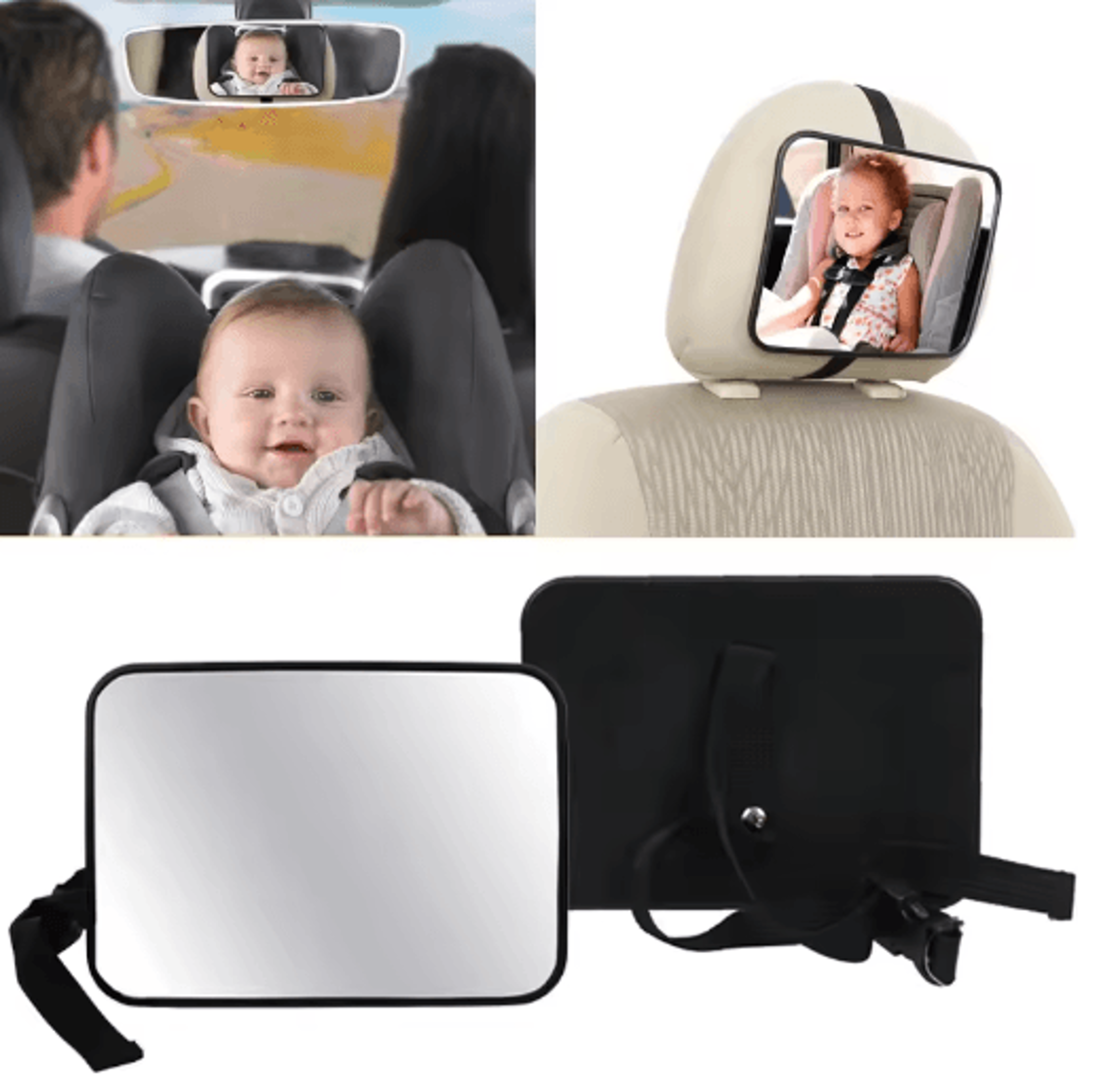 adjustable wide-view baby car mirror – rear seat headrest monitor