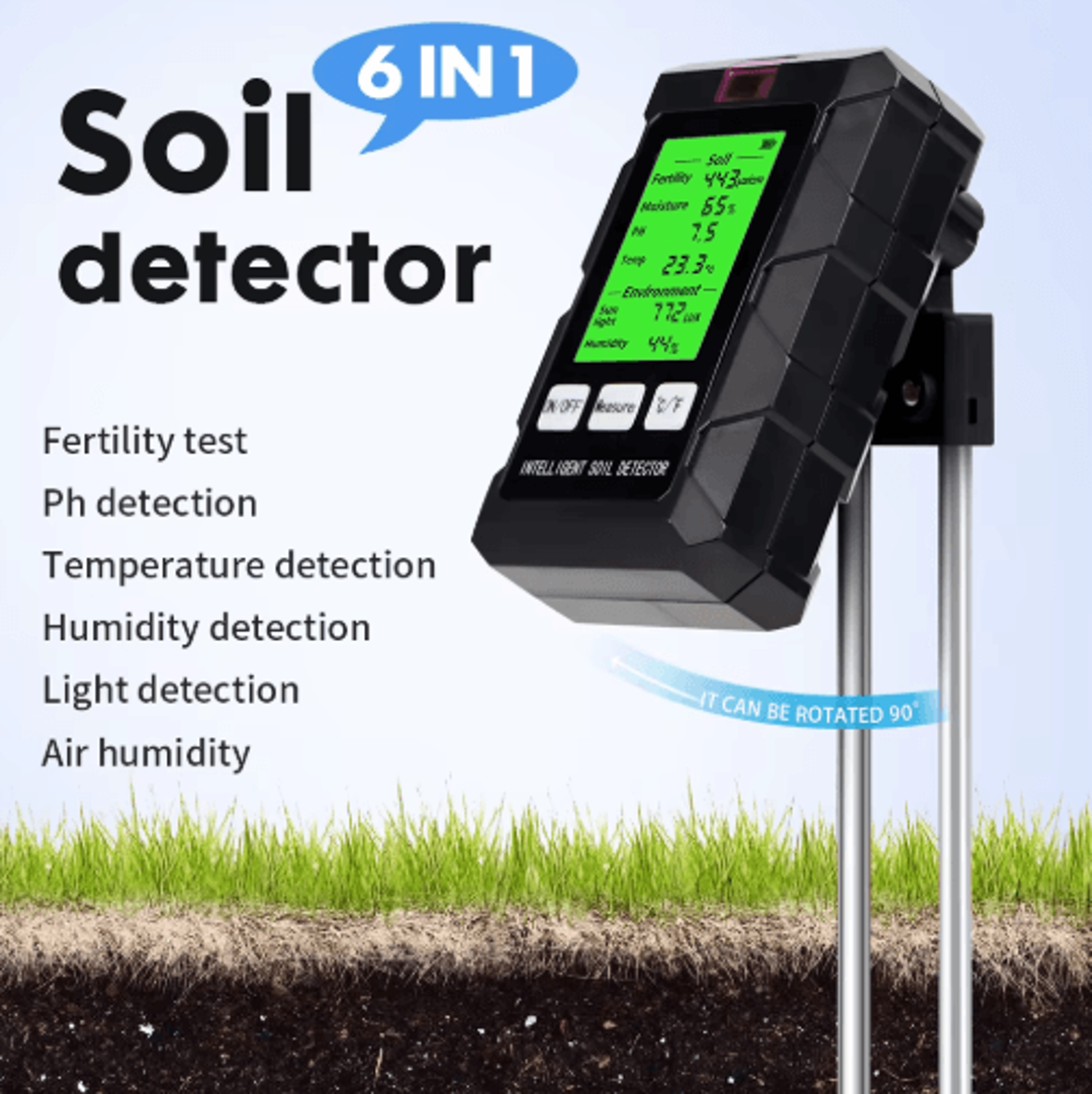 6-in-1 soil tester – ph, moisture, temperature & fertility meter