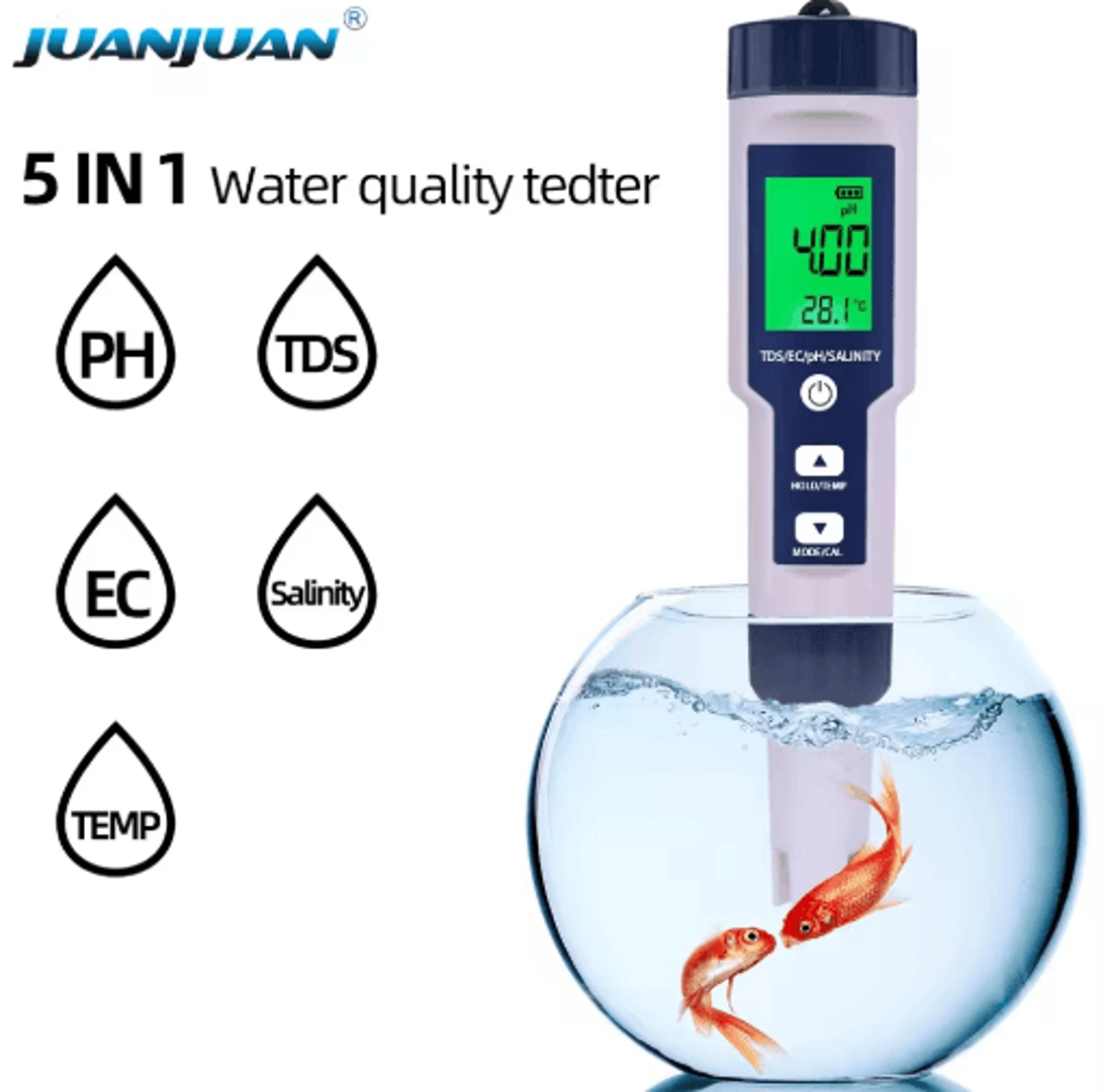 5-in-1 digital ph meter – tds, ec, salinity & temperature tester
