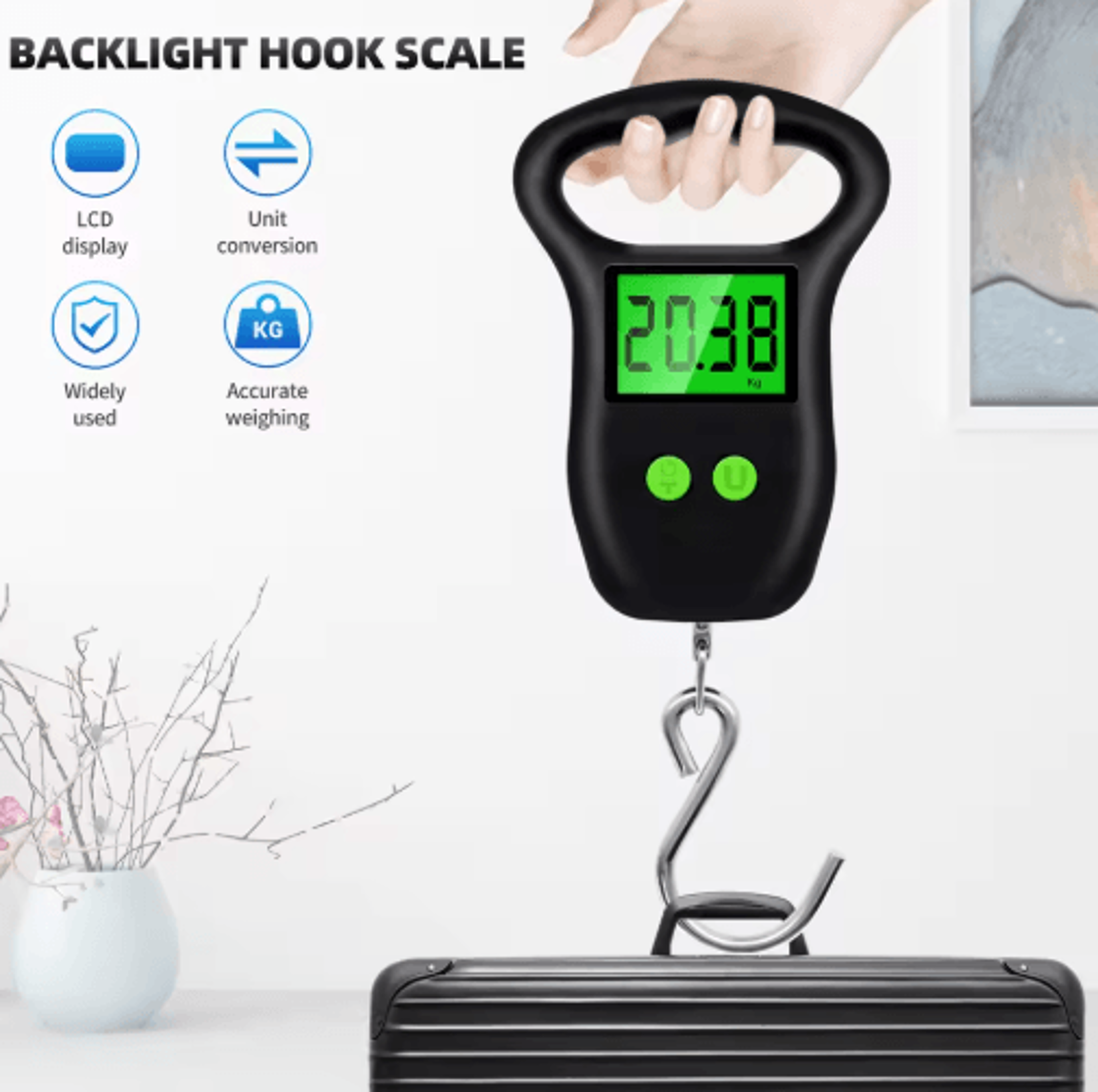 50kg digital luggage scale – portable hanging scale with measuring tape