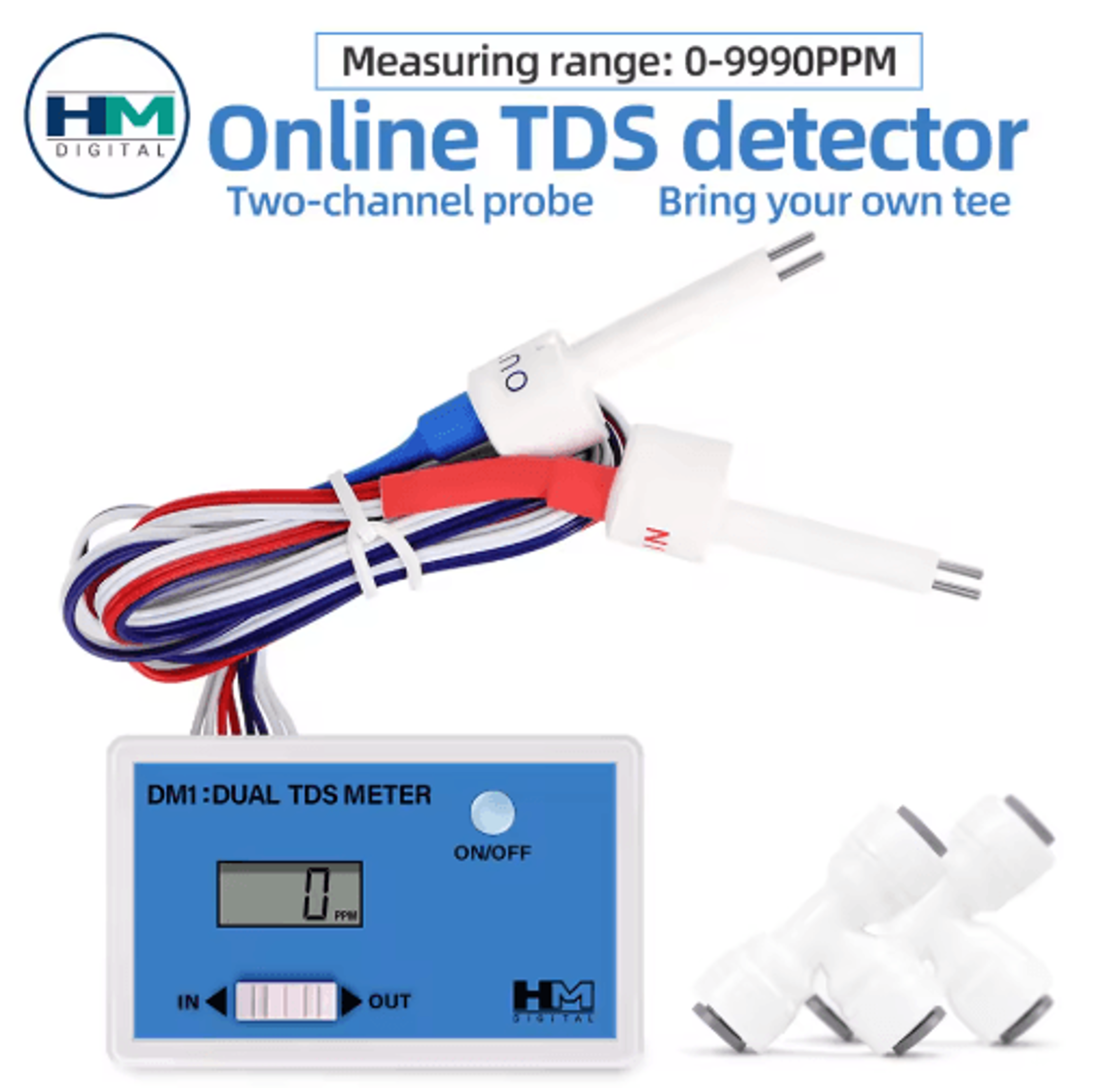 dual-probe digital tds meter – online input & output water quality monitor