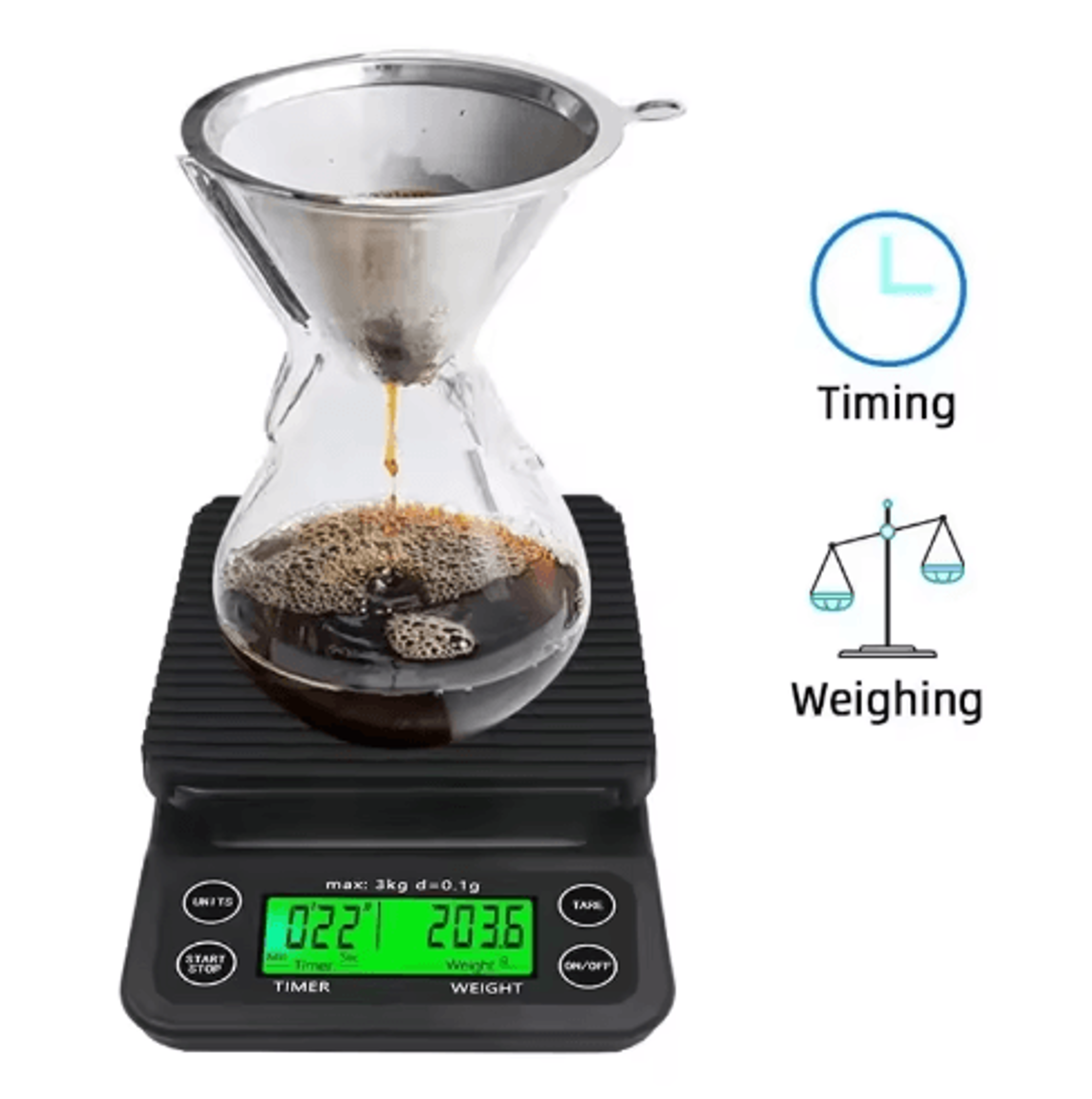 5kg digital coffee scale with timer – 0.1g drip & kitchen scale