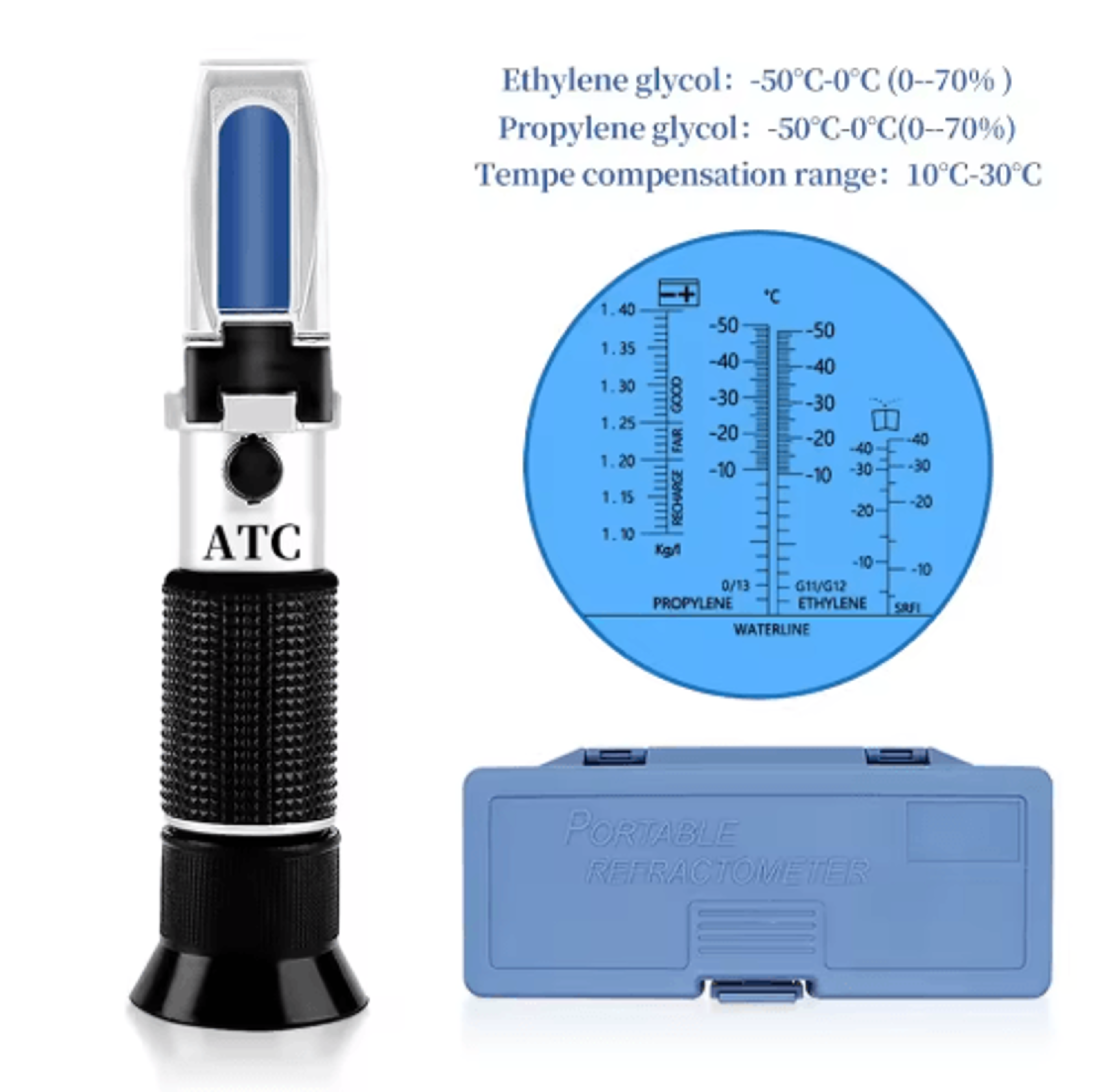 handheld antifreeze refractometer – coolant & battery acid atc tester