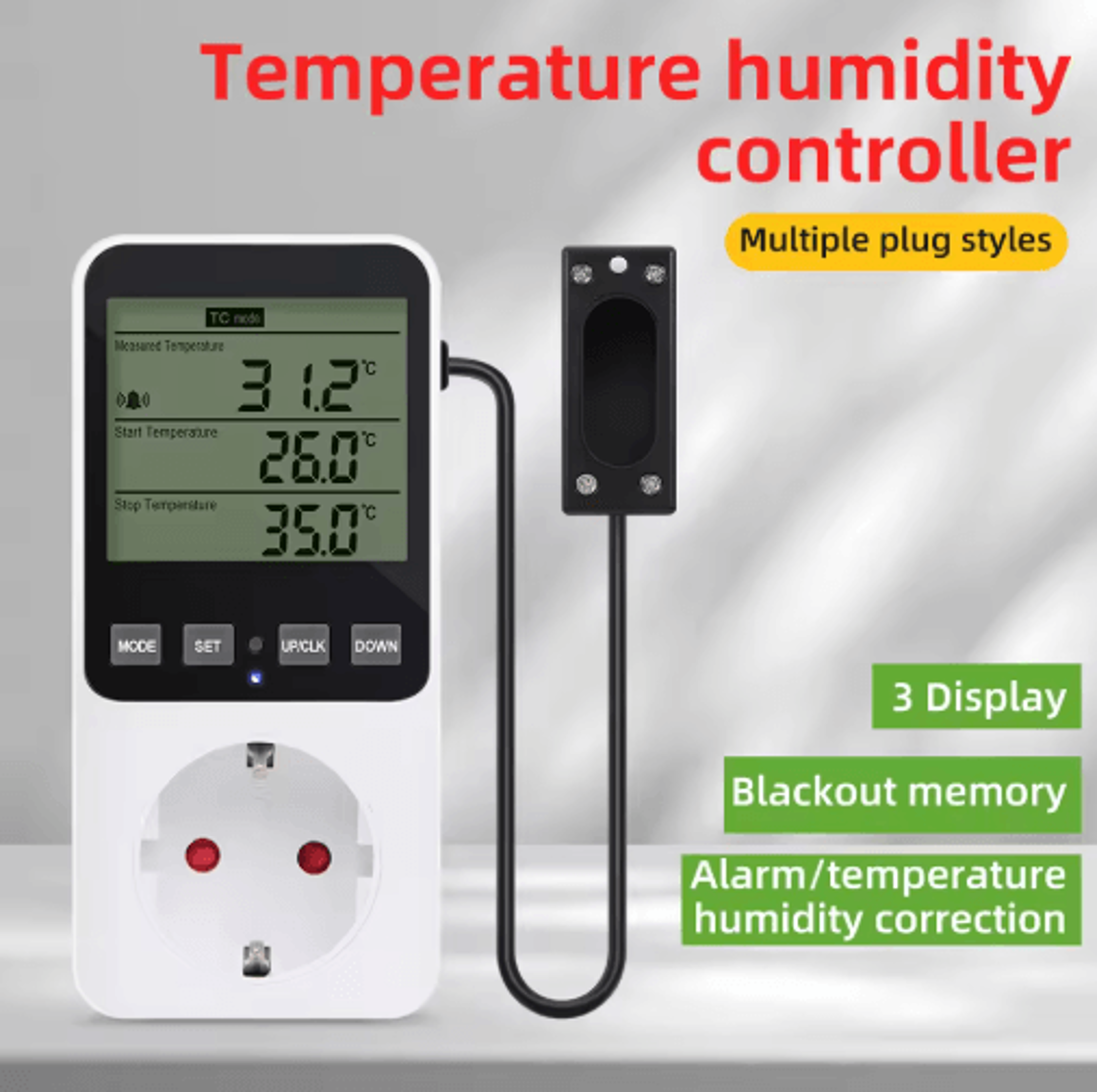 digital temperature & humidity controller – thermostat timer socket with sensor