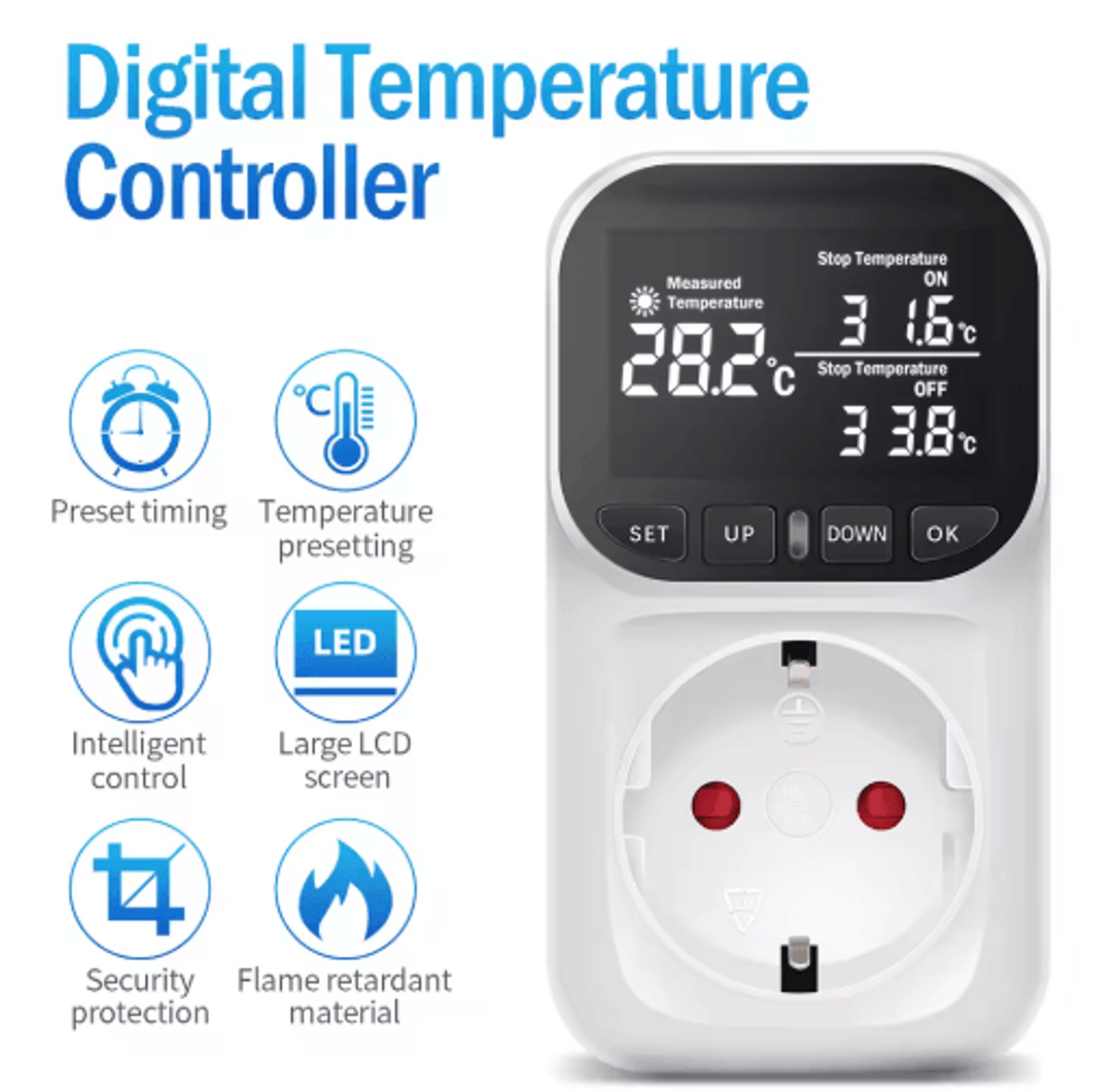 220v digital thermostat socket – heating & cooling temperature controller with timer
