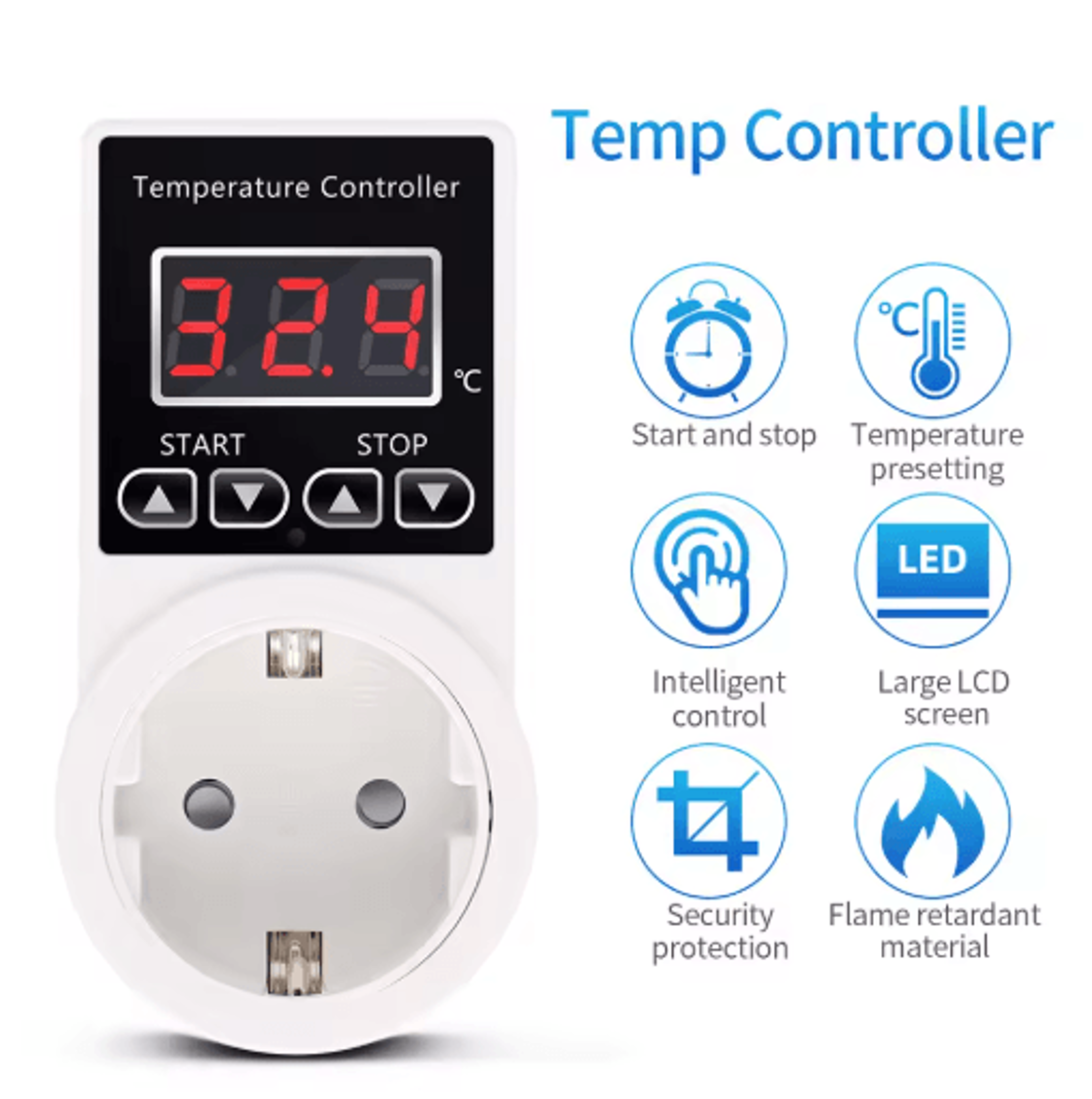 digital temperature controller – heating & cooling thermostat timer socket