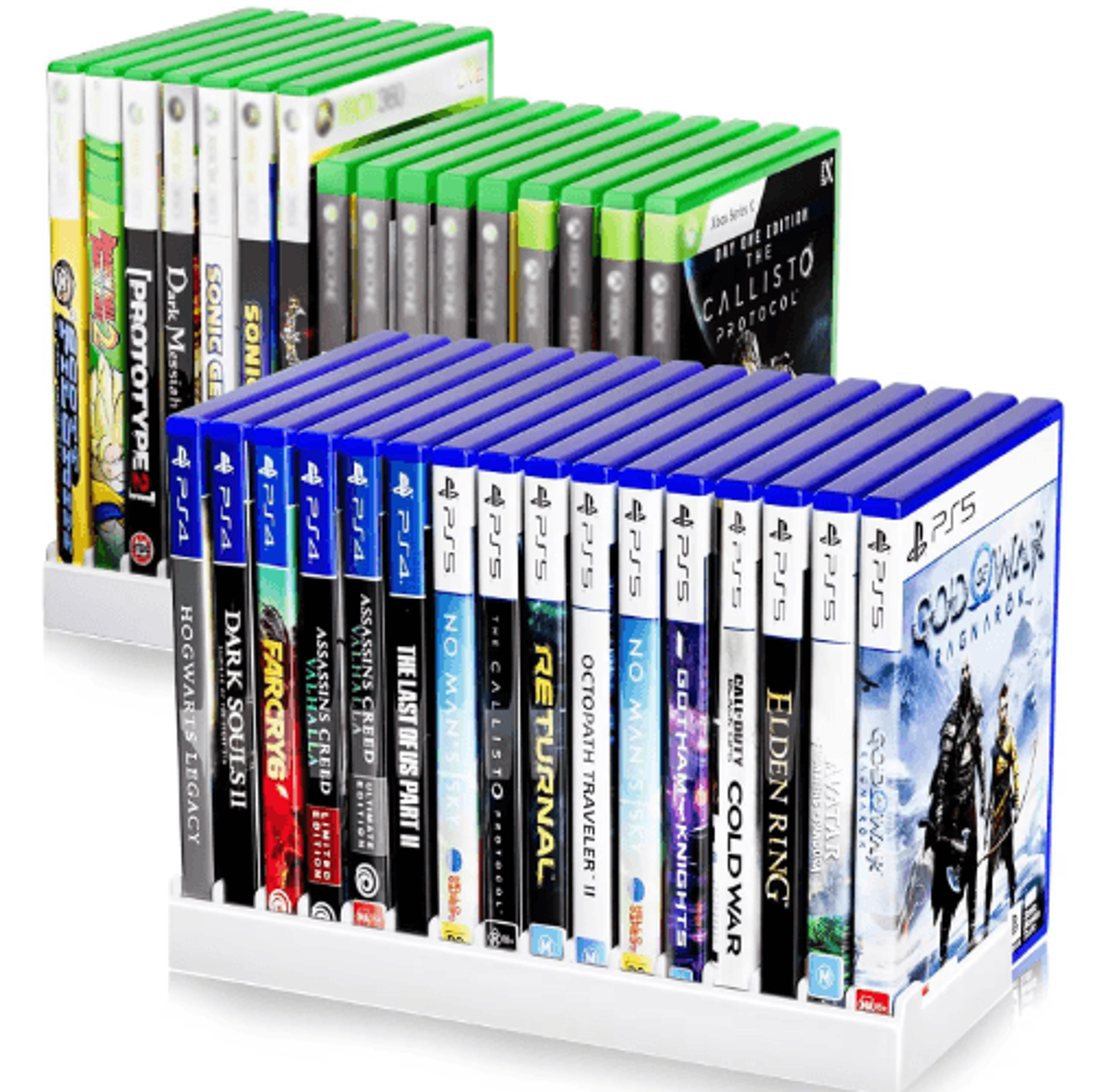universal video game storage holder – organizer for playstation, xbox, switch & dvd cases