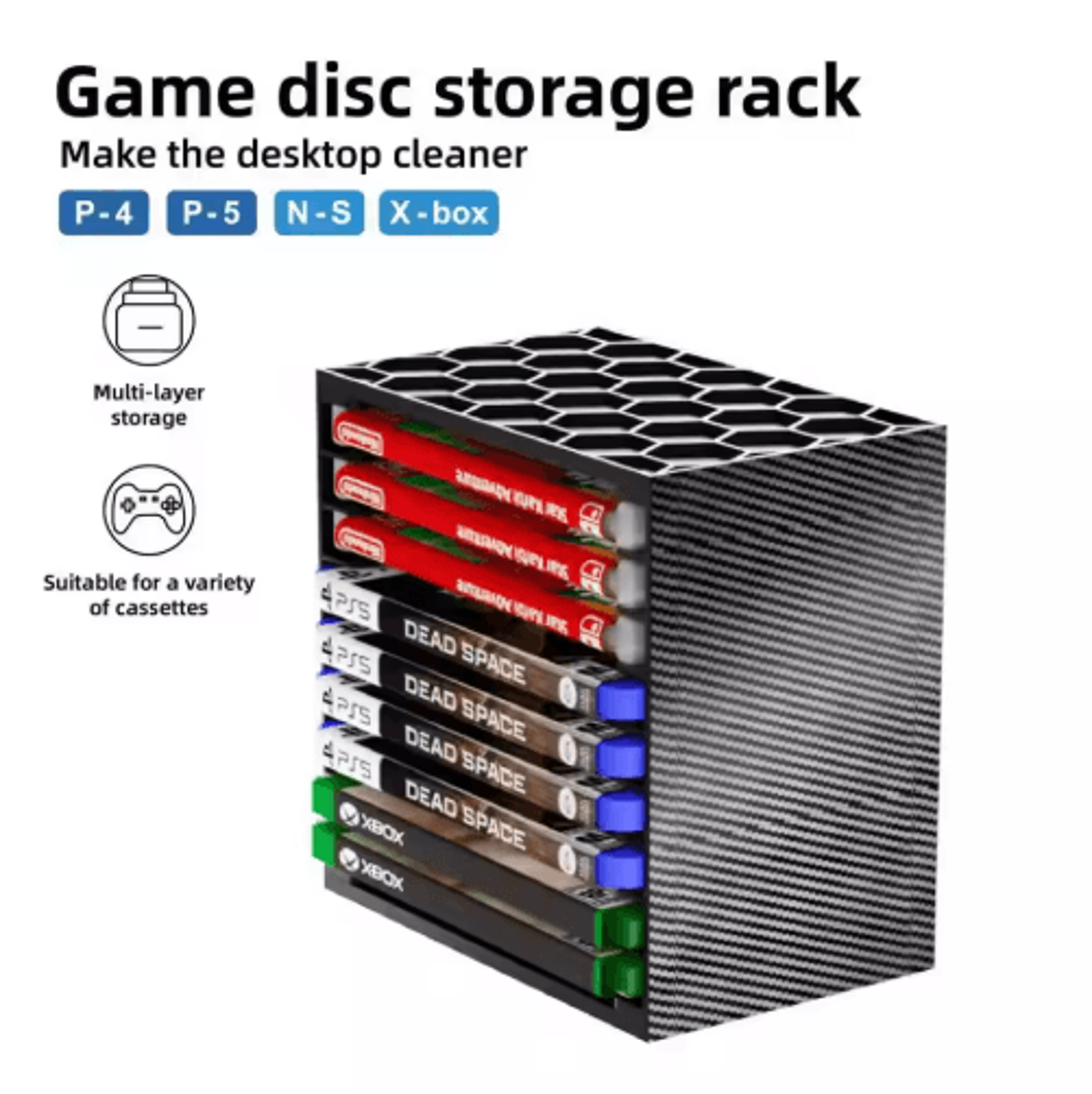 multi-layer game storage rack – space-saving desktop disc organizer