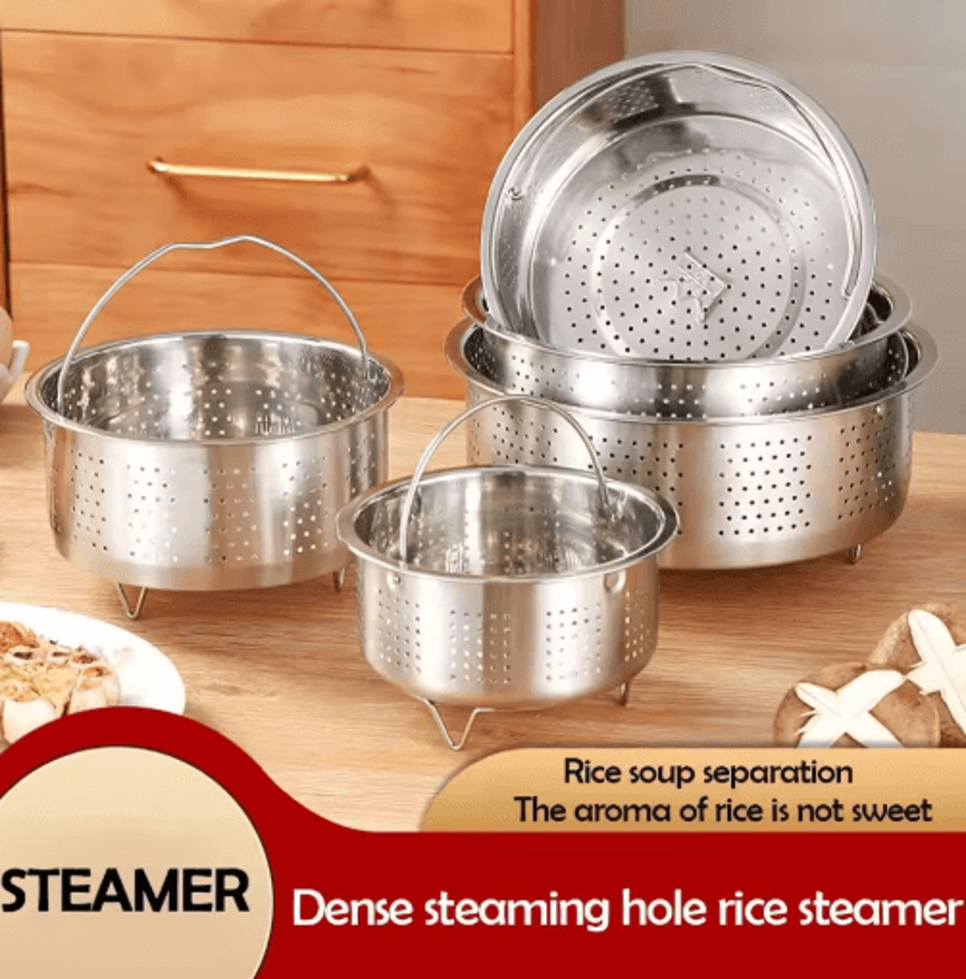 stainless steel steamer basket – cooker insert with silicone handle