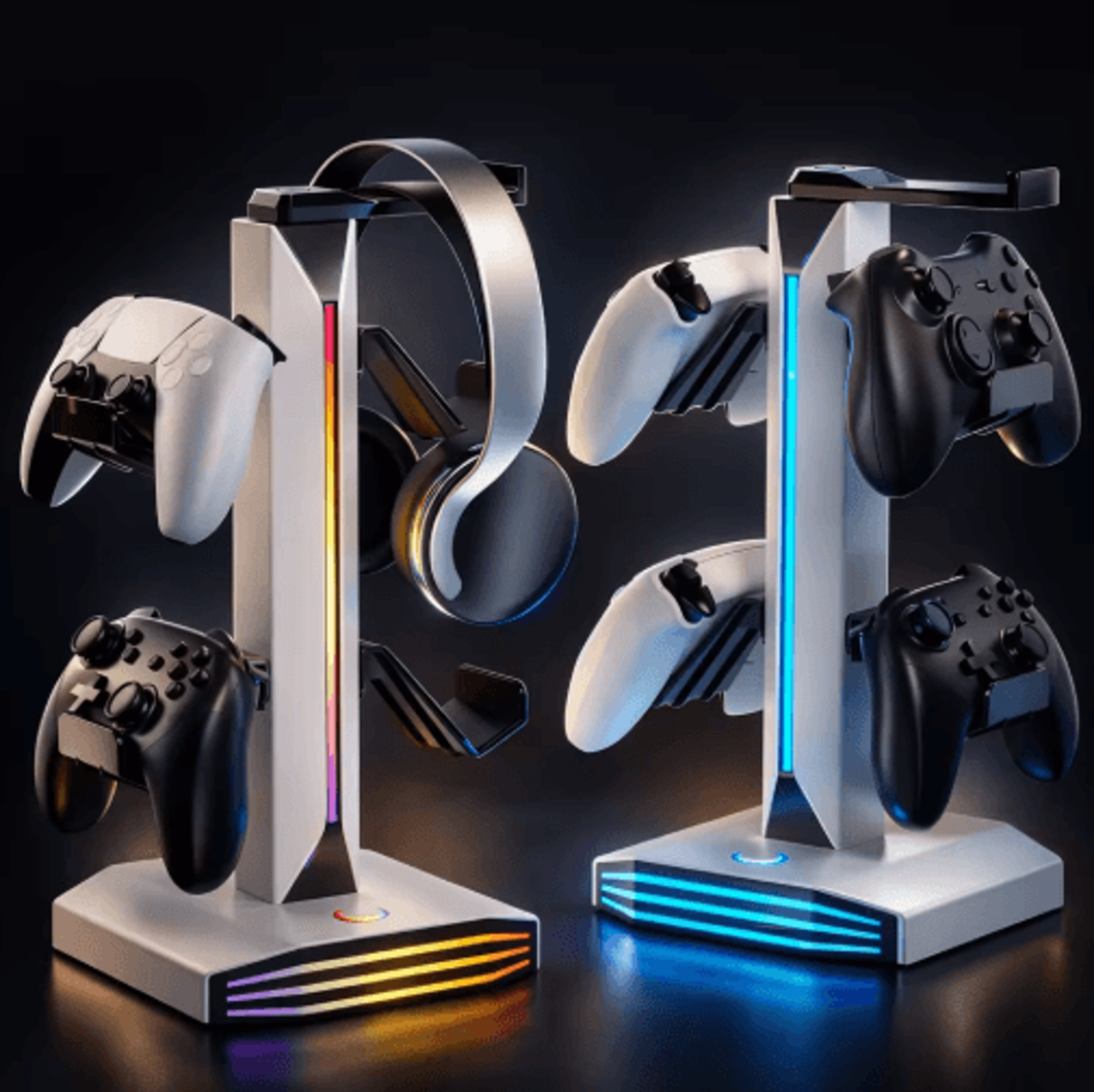 rgb controller & headset stand – 7-mode gaming organizer with usb & type-c